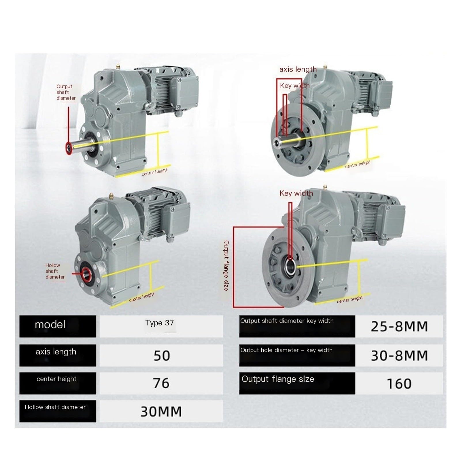Modell F37 Parallelwellen-Stirnradgetriebemotor, Mittenhöhe 76, Abtriebswellendurchmesser 25 mm