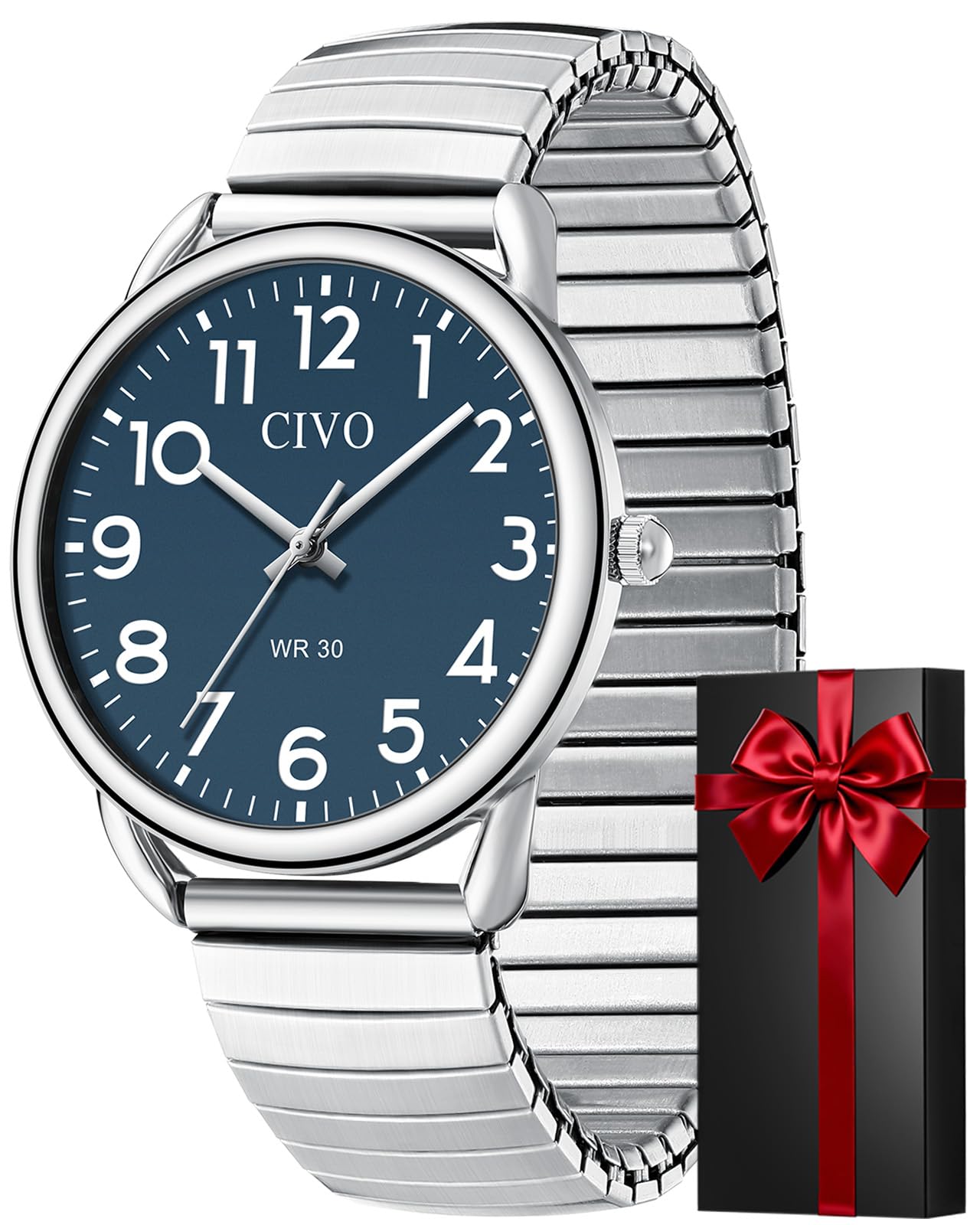 CIVO Gut Ablesbar Herren Uhren: Einfach Groß Ziffernblatt Armbanduhr - Wasserdicht Klassische Analog Quarzuhr Geschenke für Senioren mit Sehschwäche