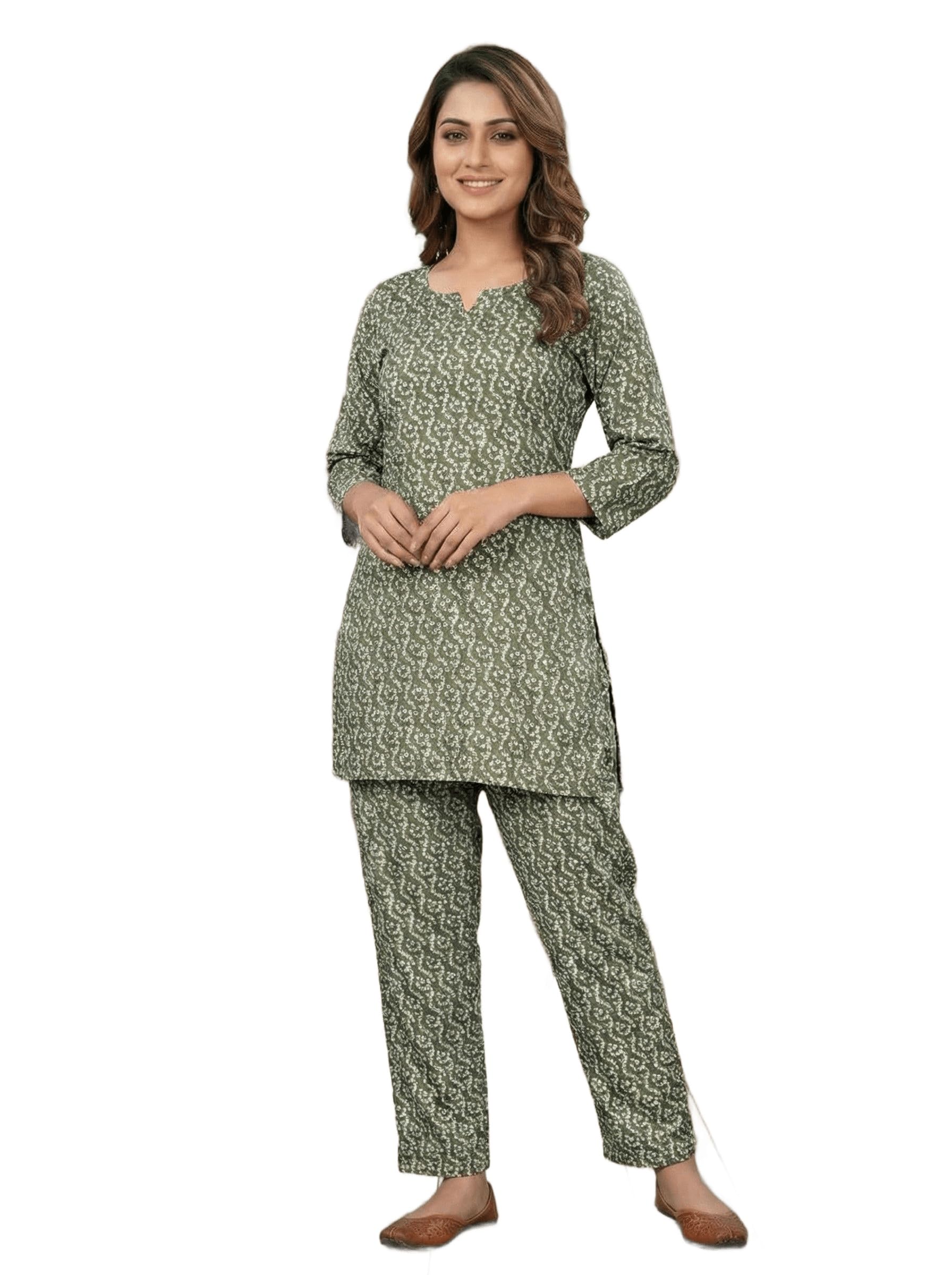 Floral Printed Tunic Pant and Coat Co OrdSet forWomen |Stylish Three Piece Ensemble for Casual and FestiveWear | Premium GreenSummer Outfit (Size L)-image-21