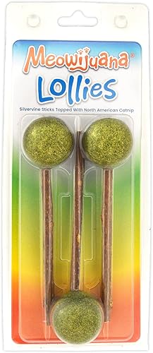 Meowijuana Lollies - Palitos de vid plateada con hierba gatera comprimida | Palitos masticables de 5.5 pulgadas para gatos | Promueven hábitos de