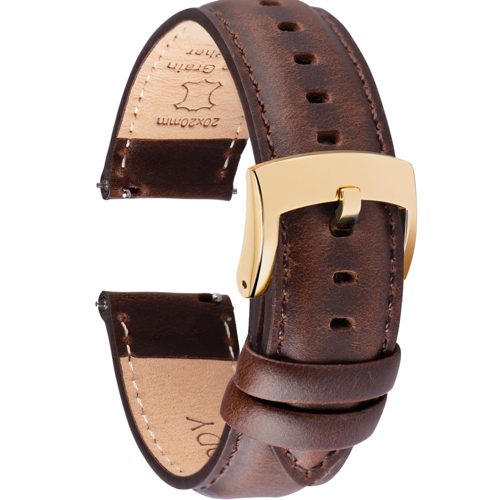 OTTOODY Leather Watch Bands Quick Release, Elegant Top Grain Leather Watch Straps for Men & Women, Choice of Color & Width - 18mm, 19mm, 20mm, 21mm or