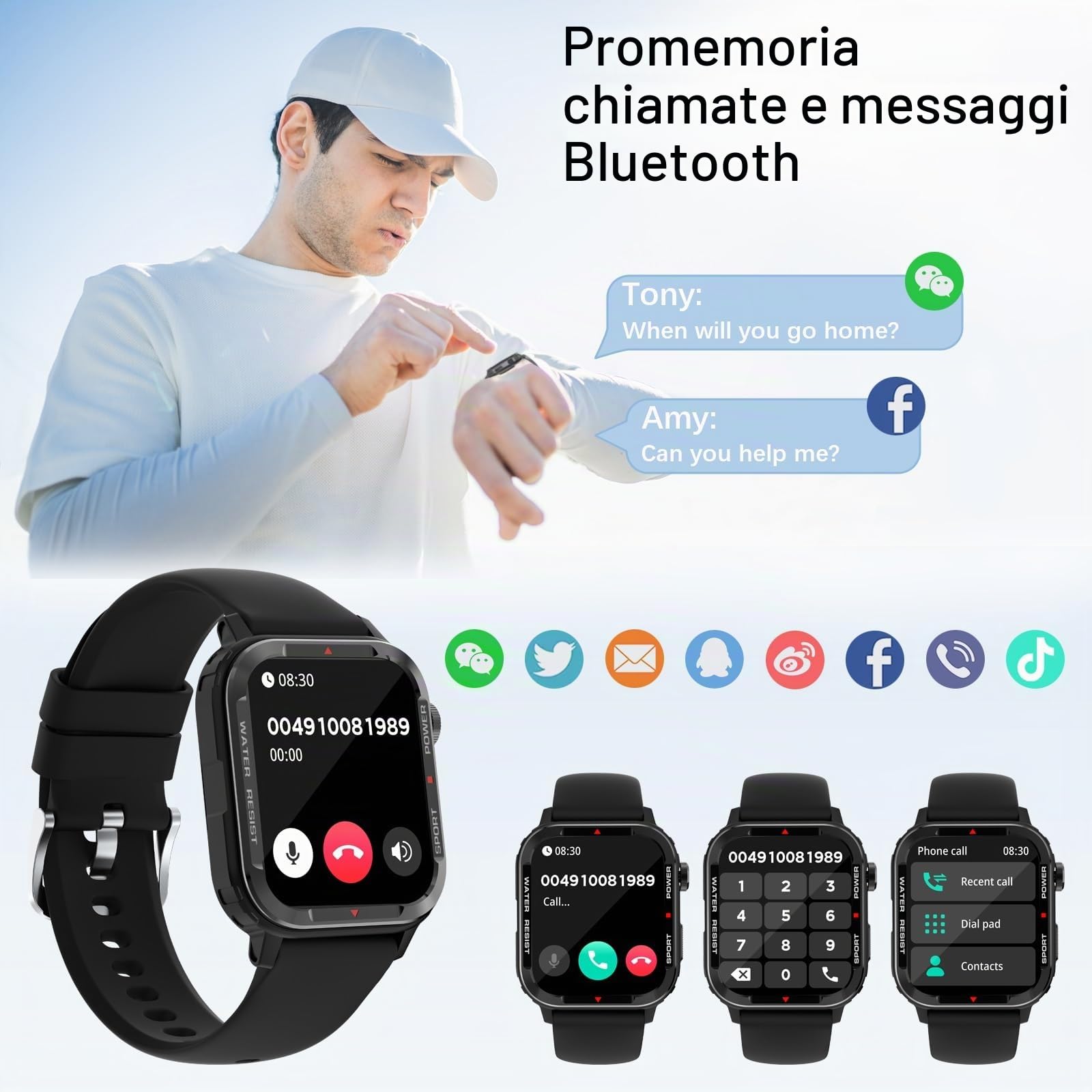 Smartwatch Uomo con Chiamate e Assistente Vocale, 1.85" Orologio Smartwatch Uomo con Contapassi, Cardiofrequenzimetro, Sonno, Impermeabil IP68 Orologio Fitness Uomo Notifiche Messaggi per Android iOS