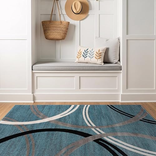 Miniatura 295 de Rugshop - Alfombra moderna con diseño de círculos ondulados Marrón