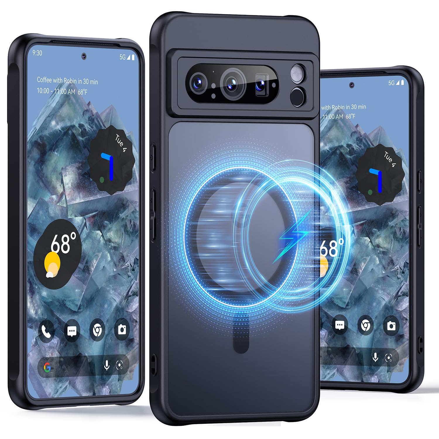 Magnetic Case for Google Pixel 8 Pro - Military Grade, MagSafe Compatible, Shockproof, Anti-Fingerprints, Translucent Matte Hard Back Slim Case - Black