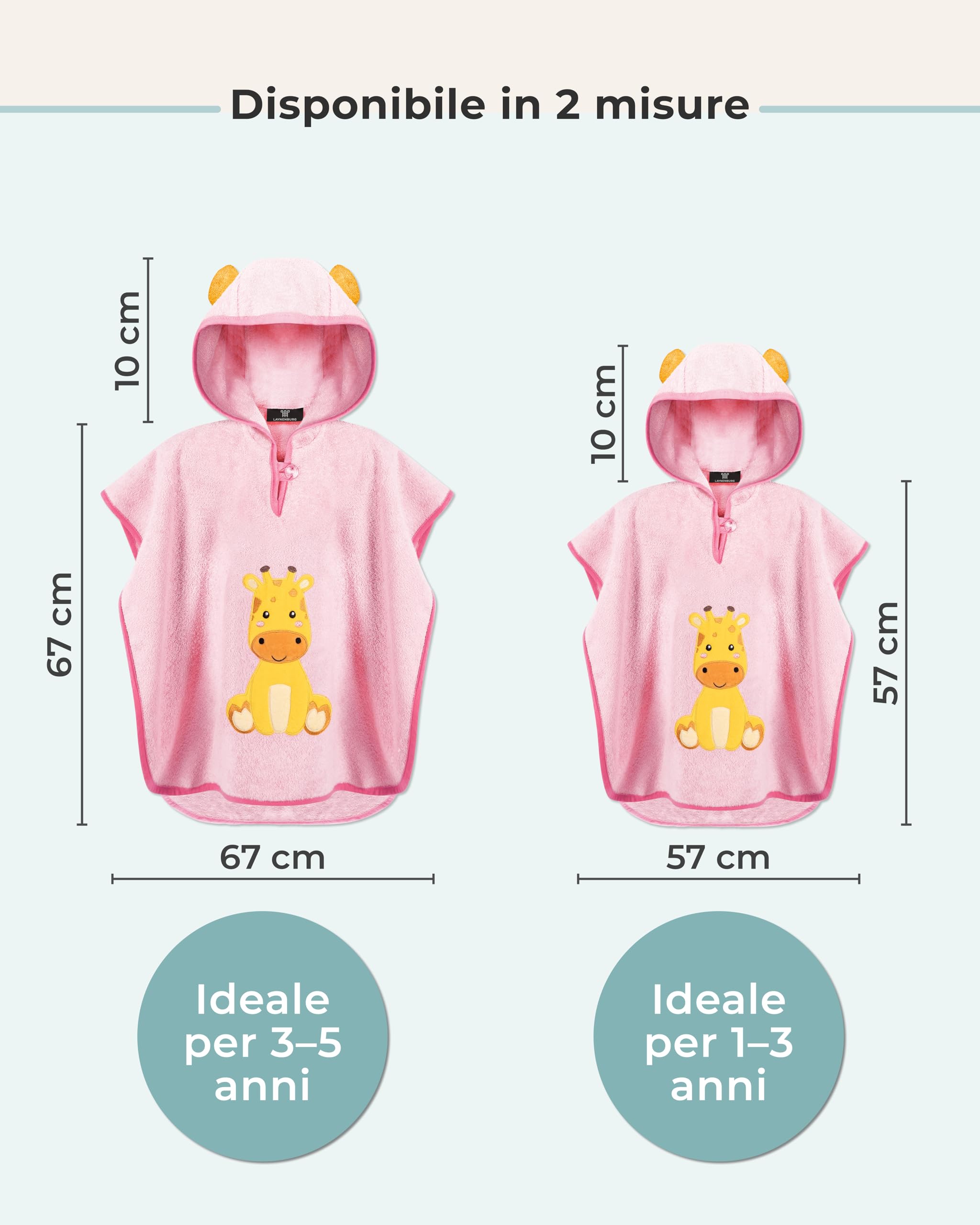 LAYNENBURG Asciugamano da bagno bambini cappuccio - 100% cotone - OEKO TEX - bambino Ragazzi Ragazze telo mare poncho spugna