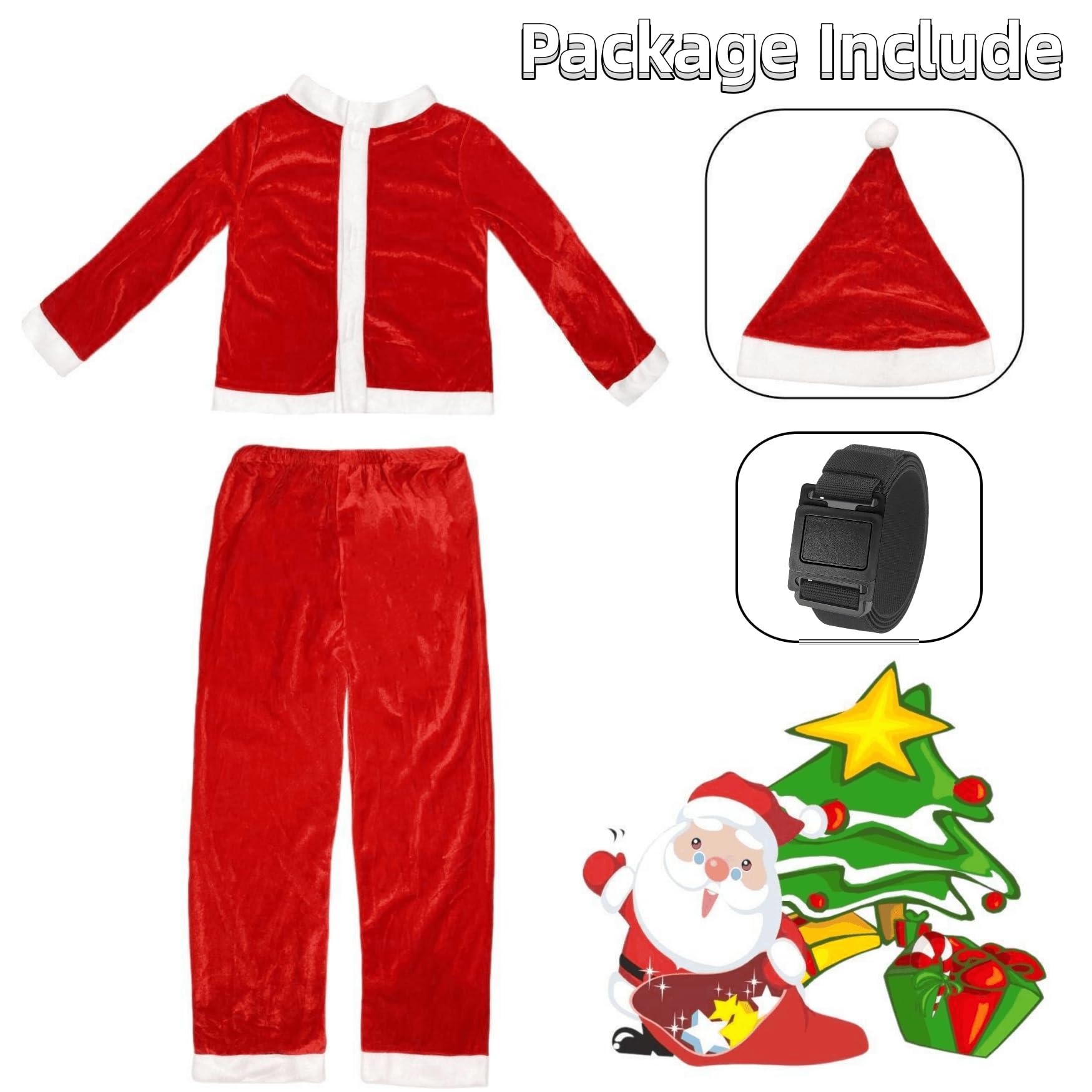 Disfraz de Papá Noel para niños, traje de Papá Noel, traje de 4 piezas, disfraces de Navidad para niños, vacaciones, cosplay, vestido de fiesta 4