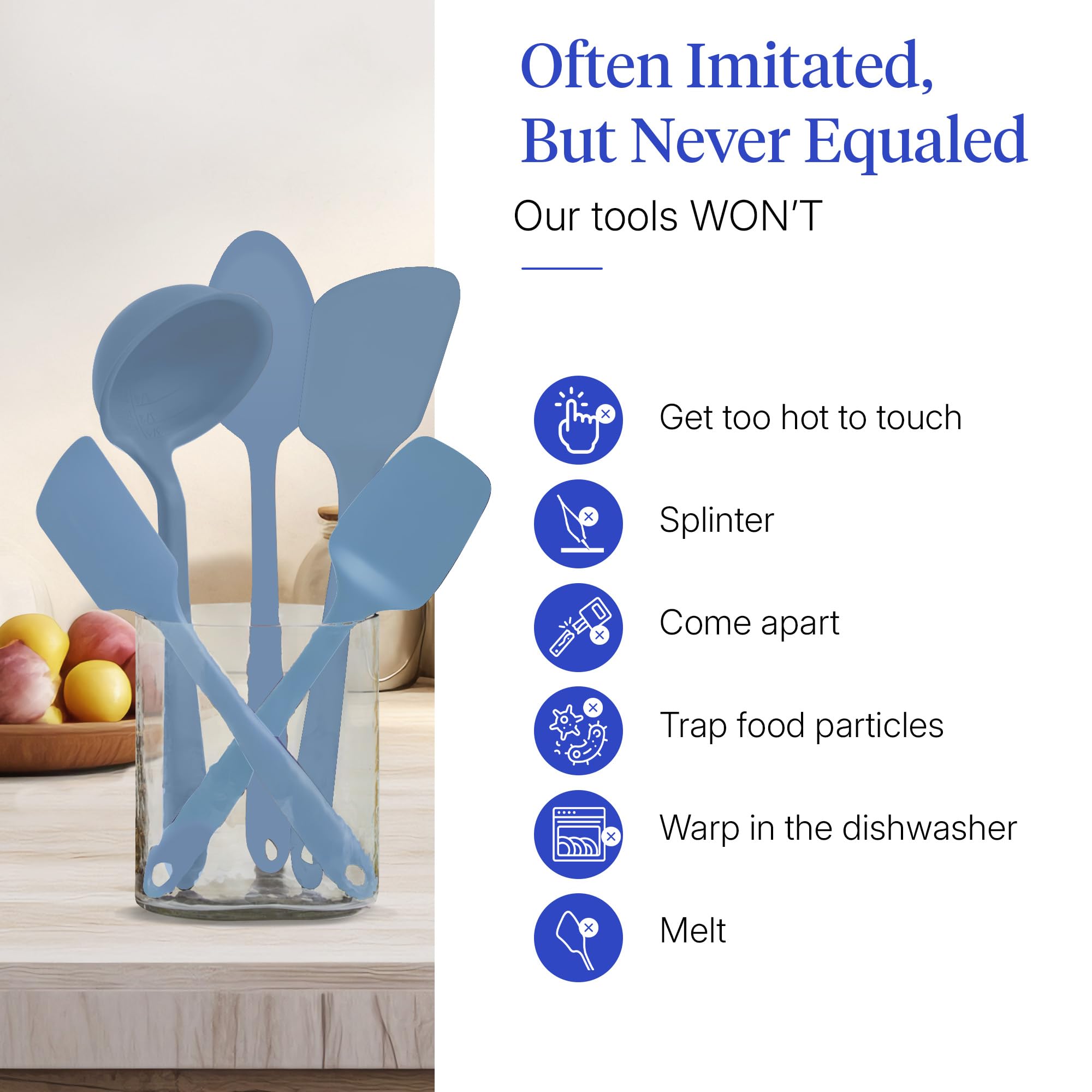 GIR: Get It Right - Set di 5 utensili da cucina in silicone – mestolo, spatola, capovolgimento, cucchiaio e cucchiaio, antiaderente, resistente al calore e lavabile in lavastoviglie, utensili da