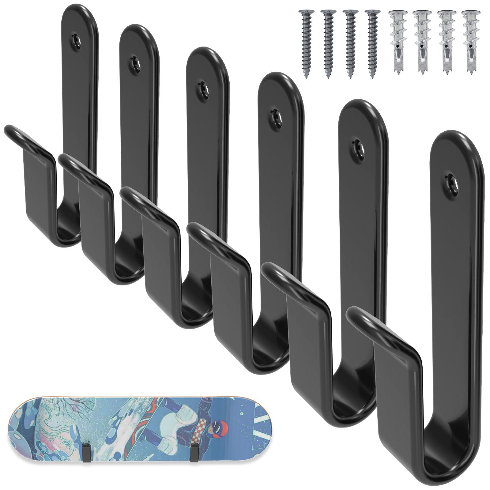 IRENPORU 3 Pack Horizontal Snowboard Wall Mount Clips Snowboard Rack Wall Mount Snowboard Mount Storage Snowboard Wall Mount for Room (Black)