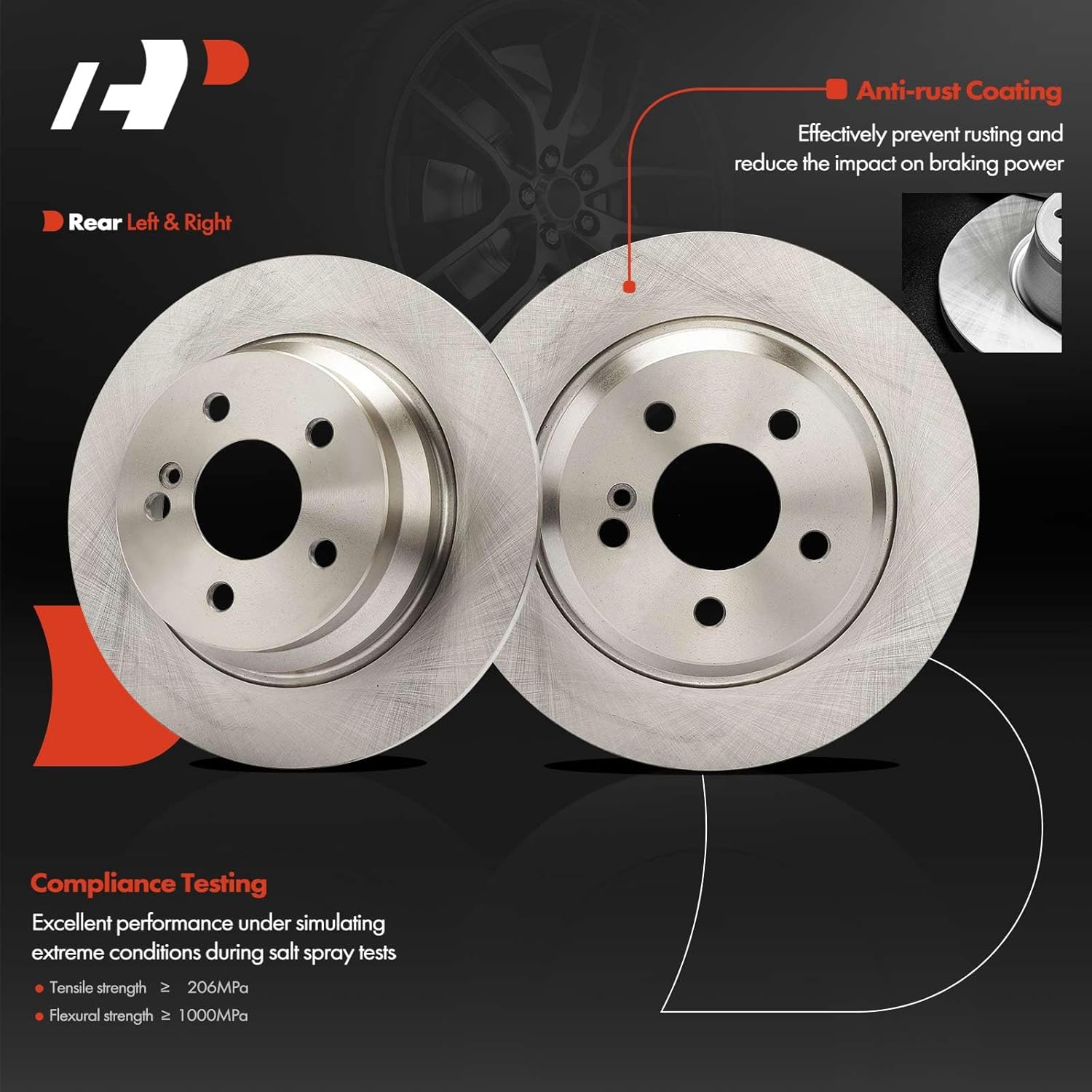 A-Premium 11.81 inch (300mm) Rear Solid Disc Brake Rotors + Ceramic Pads Kit Compatible with Select Mercedes-Benz Models - E250 2014-2016, E320 2003-2009, E350 2006, E500 2004-2006, 6-PC Set