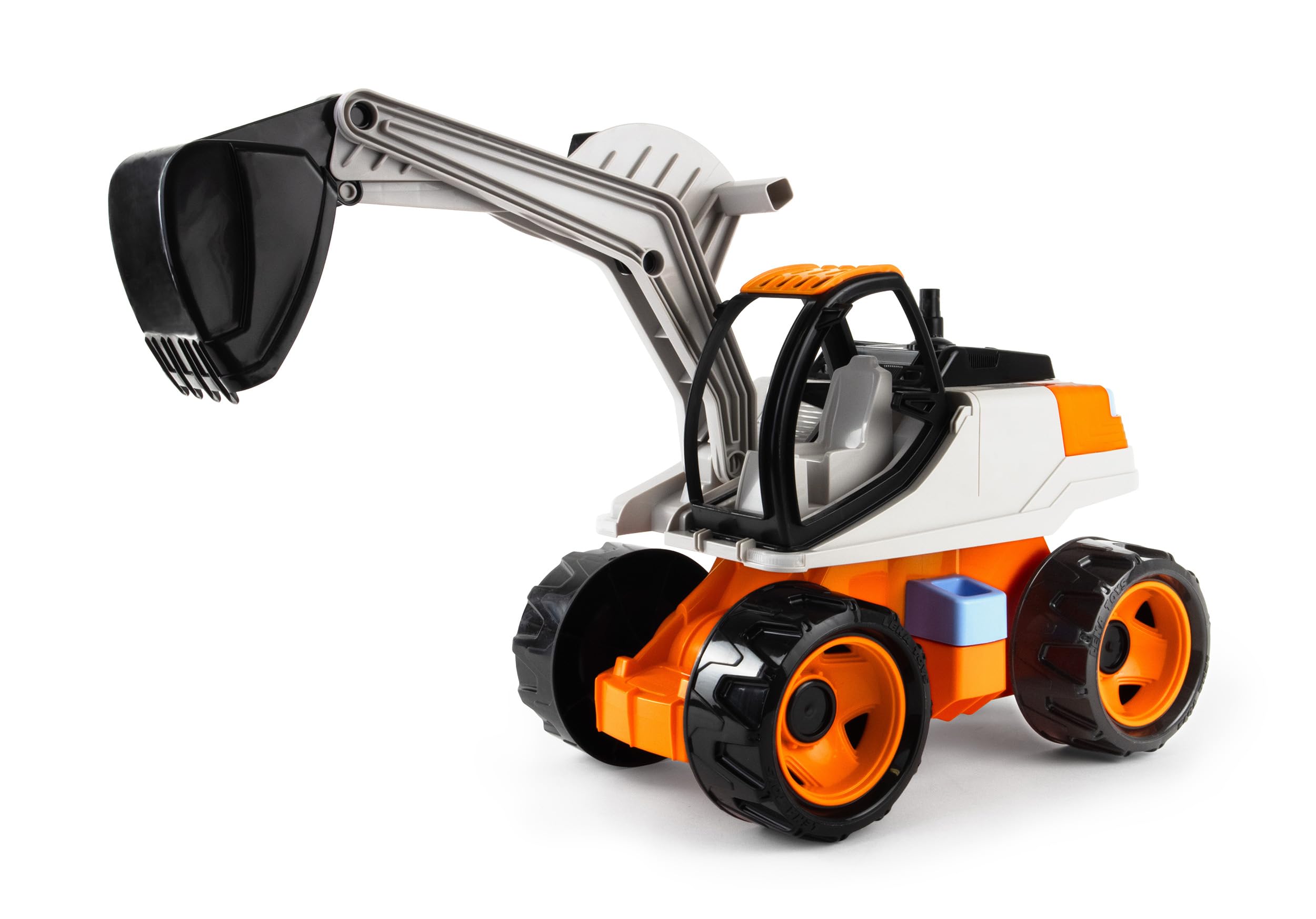 Lena GIGA Trucks Bagger Pro – koparka do zabawek z obrotową nakładką o 360° i funkcją szufli do głębokości 20 cm, stalowe osie 6 mm, 63 cm, piaskownica, zabawka dla dzieci od 3 lat