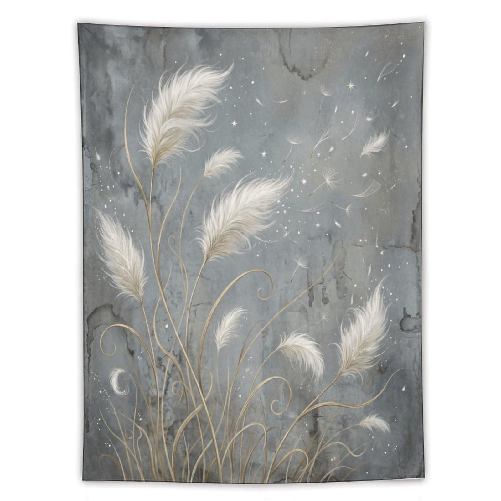 W7C8U2X3 White Feather Botanical Wall Tapestry, Reading Corner