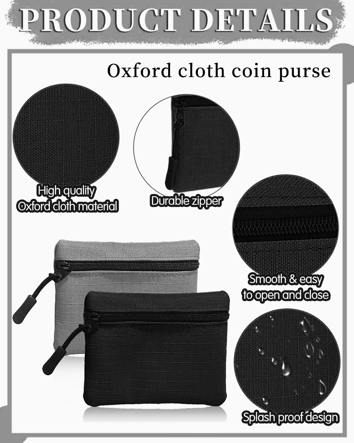 Confezione Da 2 Portamonete In Tessuto Oxford Impermeabile - Piccole Borse Con Cerniera - 11x8x1.5 Cm - Colori Nero E Grigio - Uomo E Donna - 3
