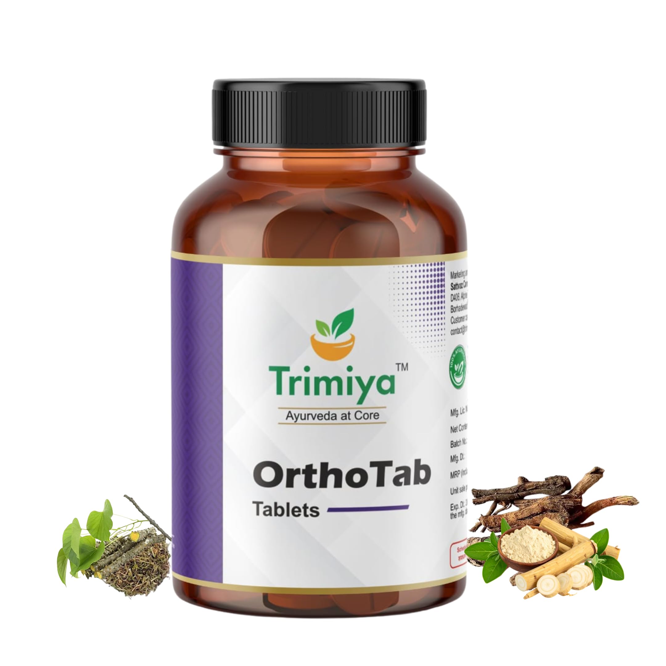 OrthoTab Ayurvedic Joint Pain Relief Tablets | With Shallaki, Ashwagandha & Mahayograj Guggul | For Knee, Back & Muscular Pain Relief | Enhances Bone Strength & Flexibility | 60 Tablets