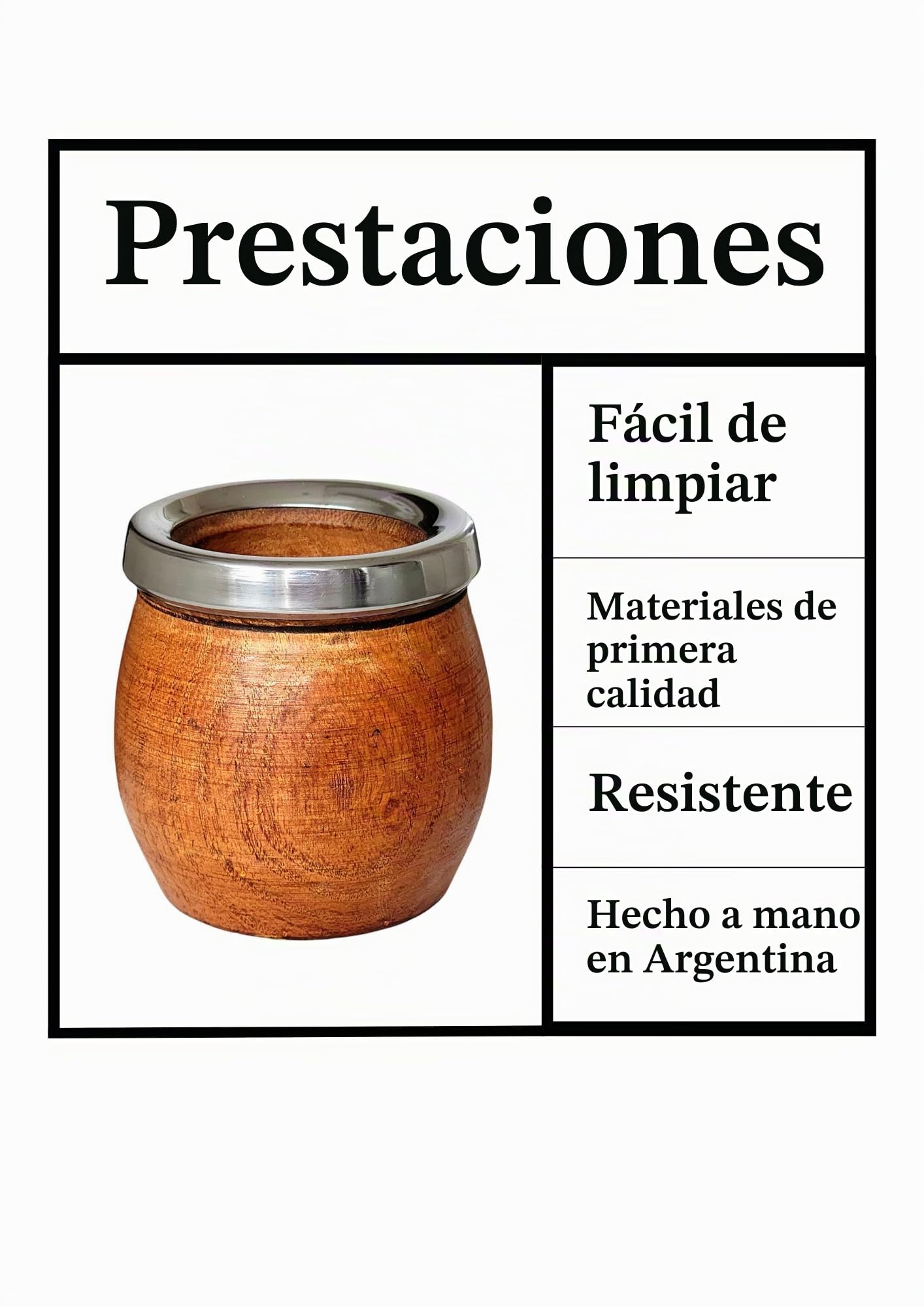 Taza Mate Argentino Natural Hecho a mano en Madera de Algarrobo con Borde de Acero Inoxidable, Mate con bombilla, Gourd mate mug, Estilo Barril