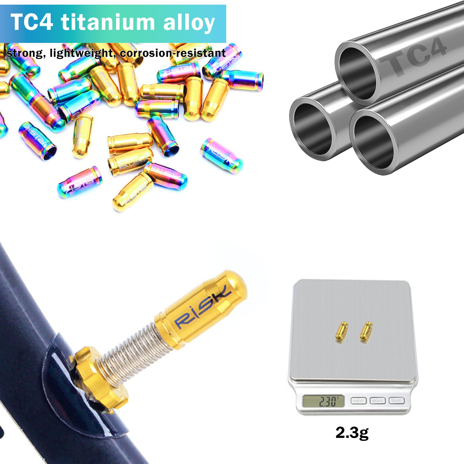 Vortika Presta Valve Caps, TC4 Titanium Alloy Bike Tire Valve Cap, Road Mountain Bike Bicycle Dust Caps Presta Dust Covers for Inner Tube Gas Nozzle (Golden-1)