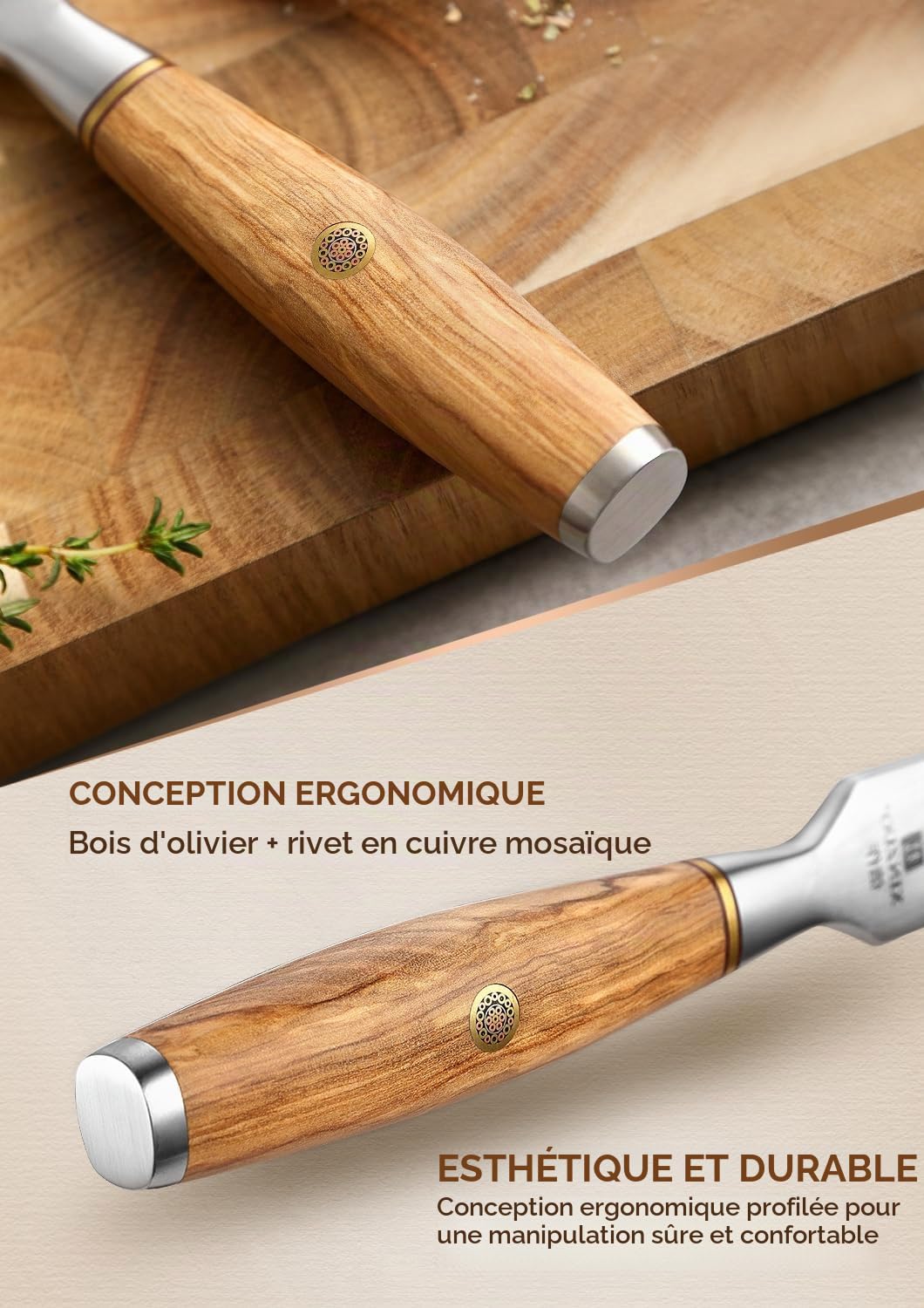 XINZUO 29.7cm Fourchette à Viande 430 Acier Inoxydable Fourchette à Découper, Chef Multifonctionnel Professionnel Barbecue Fourchette -Poignée en Bois d'Olivier -avec Boîte cadeau Exquise