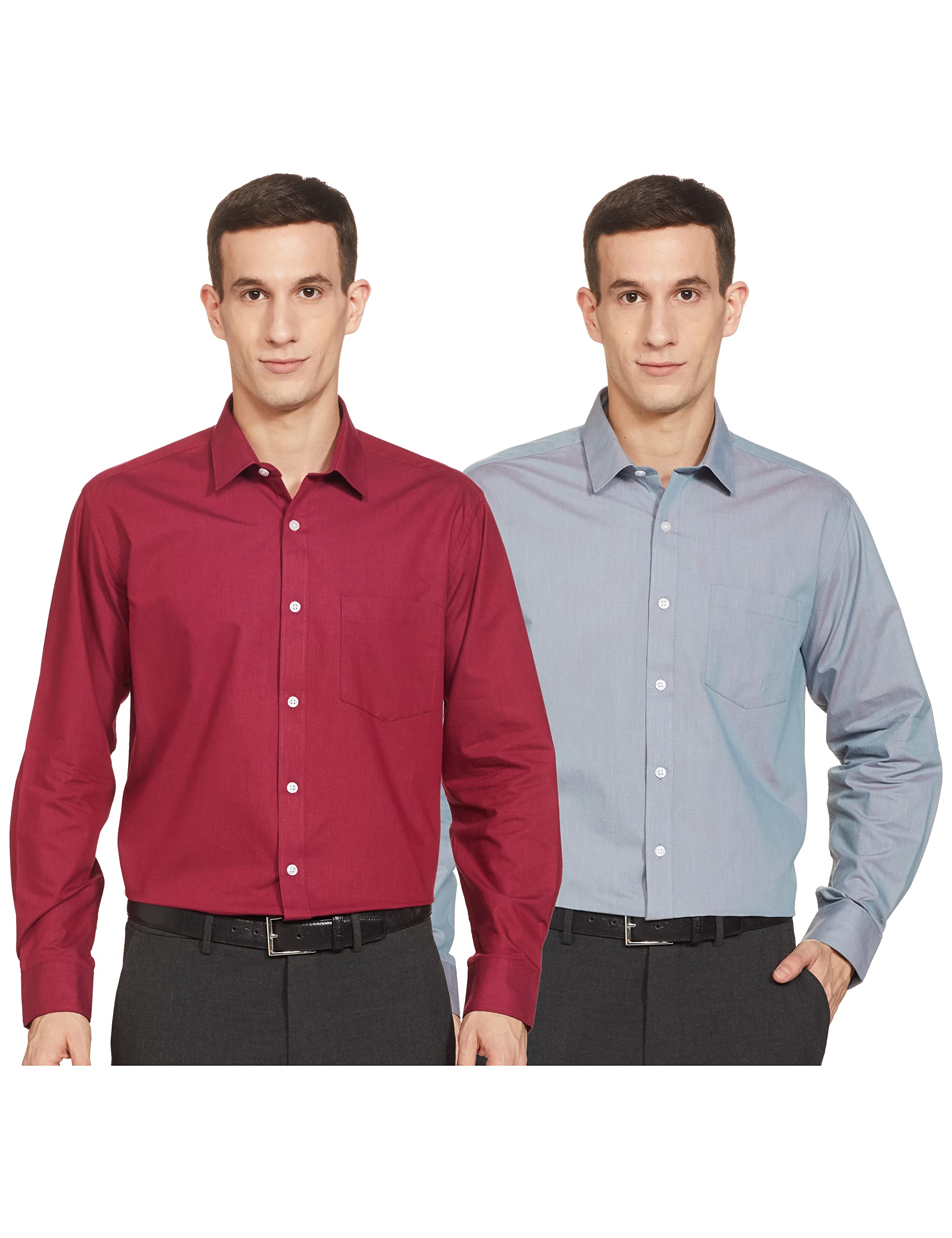 Amazon Brand - SymbolMen's Solid Loose Fit Full Sleeve Formal Shirt (Combo Pack of 2) (SS18-SMFS-209_