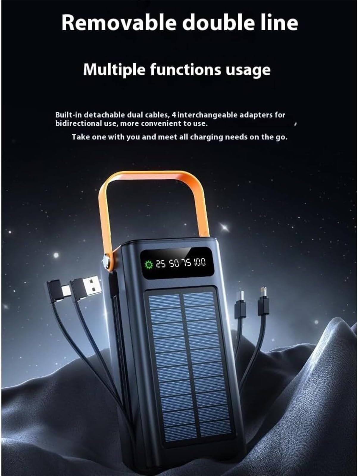 Power Bank Portátil 100000 MAh 120W PD 20W Powerbank Batería Cargador Gran Capacidad 5 Salidas 2 Entradas Energía Solar con Cables Dobles De Carga Rápida For Acampar