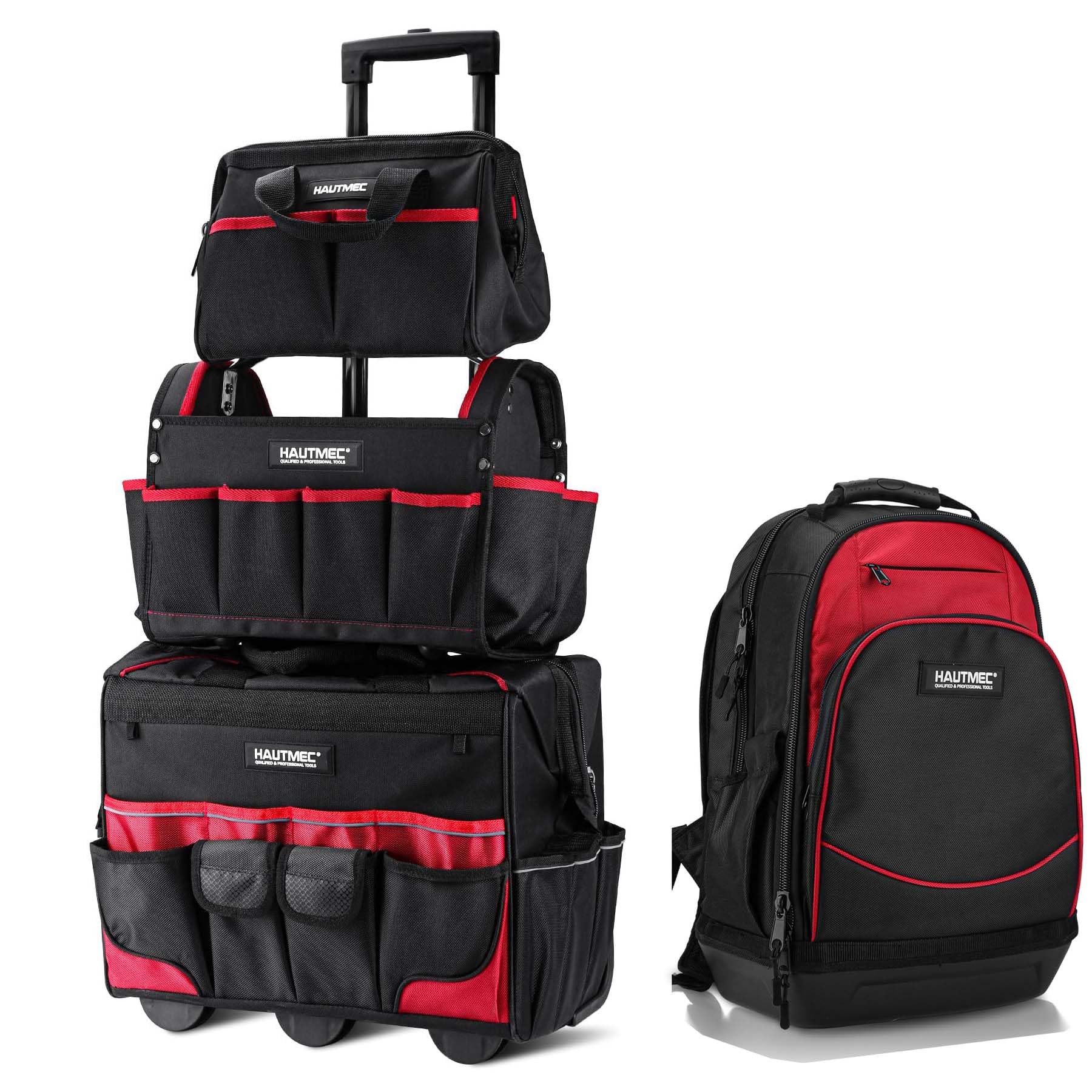HAUTMEC 3PCS Rolling Tool Bag Set Pro Tool Backpack