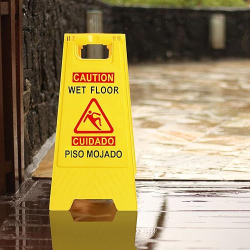 Miniatura 7 de Señal de advertencia de precaución mojada para piso, bilingüe, plegable, resistente, señales de advertencia de seguridad de doble cara