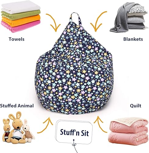 Miniatura 49 de YuppieLife Funda para puf de almacenamiento para niños (sin relleno), organizador de juguetes, sofá con asa de transporte, disponible para niños y