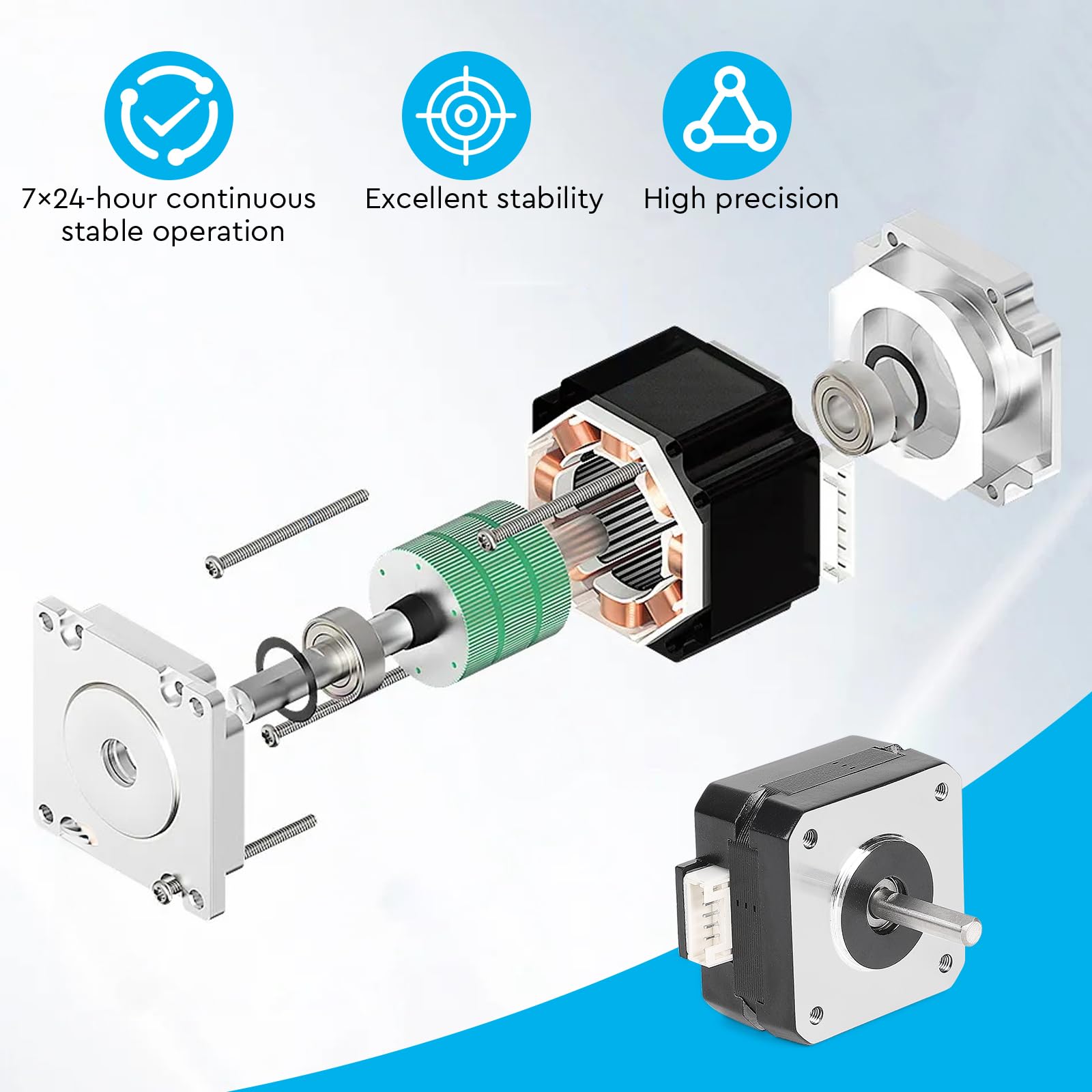 EFUTURETIME 3pcs Motore Passo-Passo Nema 17 42-23, 16 Ncm 1.8° per Giro, 3,6 V/1A 2 Fasi 4 Fili con 1m Cavo per Motori di Stampanti 3D, Fresatrici CNC, Bracci Robotici e Incisori Laser
