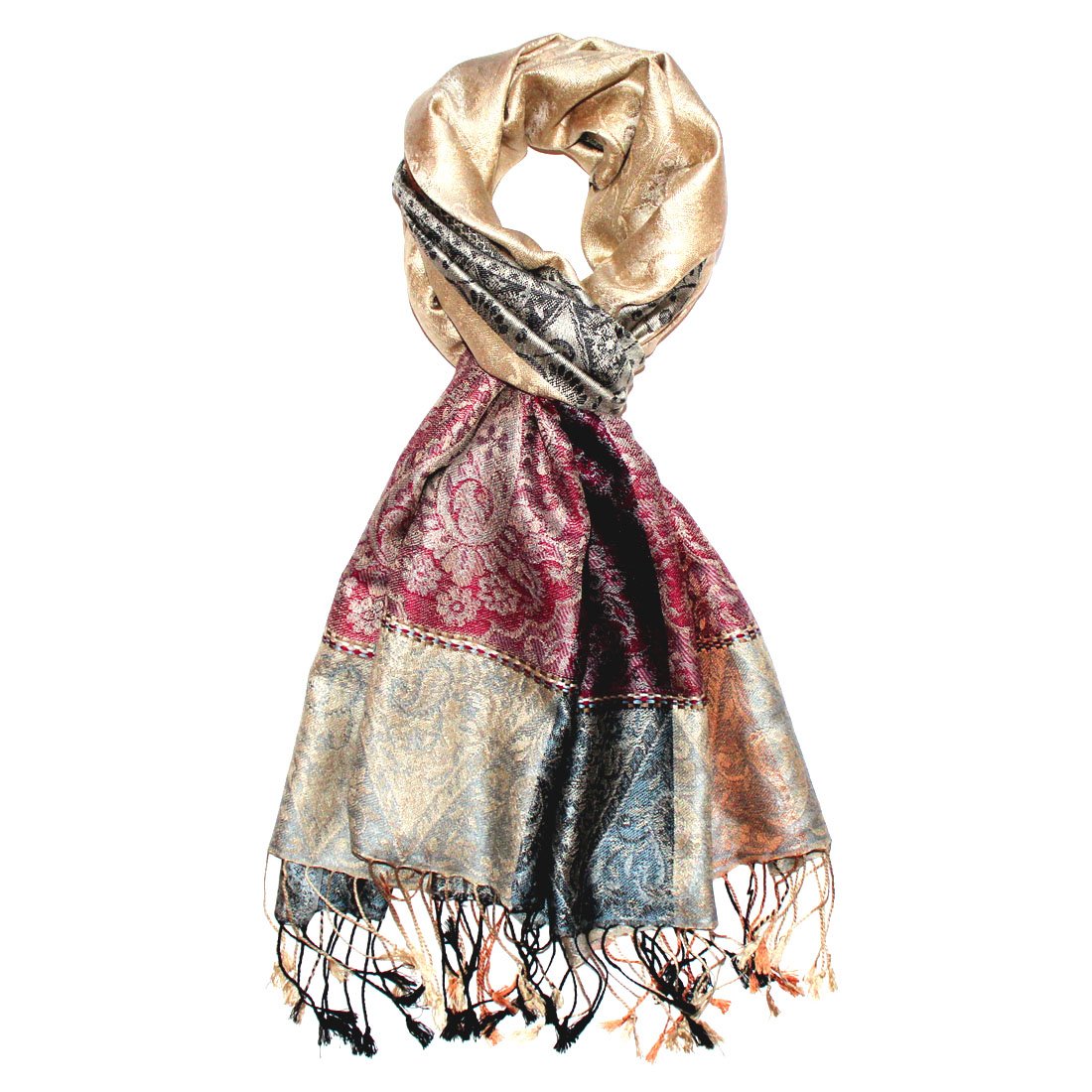 LORENZO CANA Pashmina di lusso, Sciarpa da donna in tessuto jacquard, 100% seta, 70 x 190 cm, modello Paisley, sciarpa di seta, pashmina di seta, colori armonici, 78079