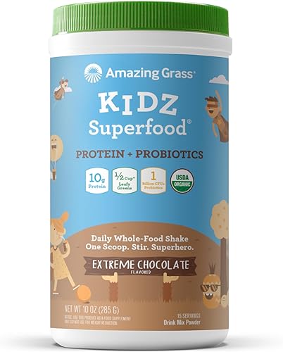 Amazing Grass Kidz Superfood - Batido superalimento para niños ProteĂna vegana y probiĂłticos para niños con 12 taza de hojas verdes Amazing Grass Kidz Superfood - Batido superalimento para niños ProteĂna vegana y probiĂłticos para niños con 12 taza de hojas verdes