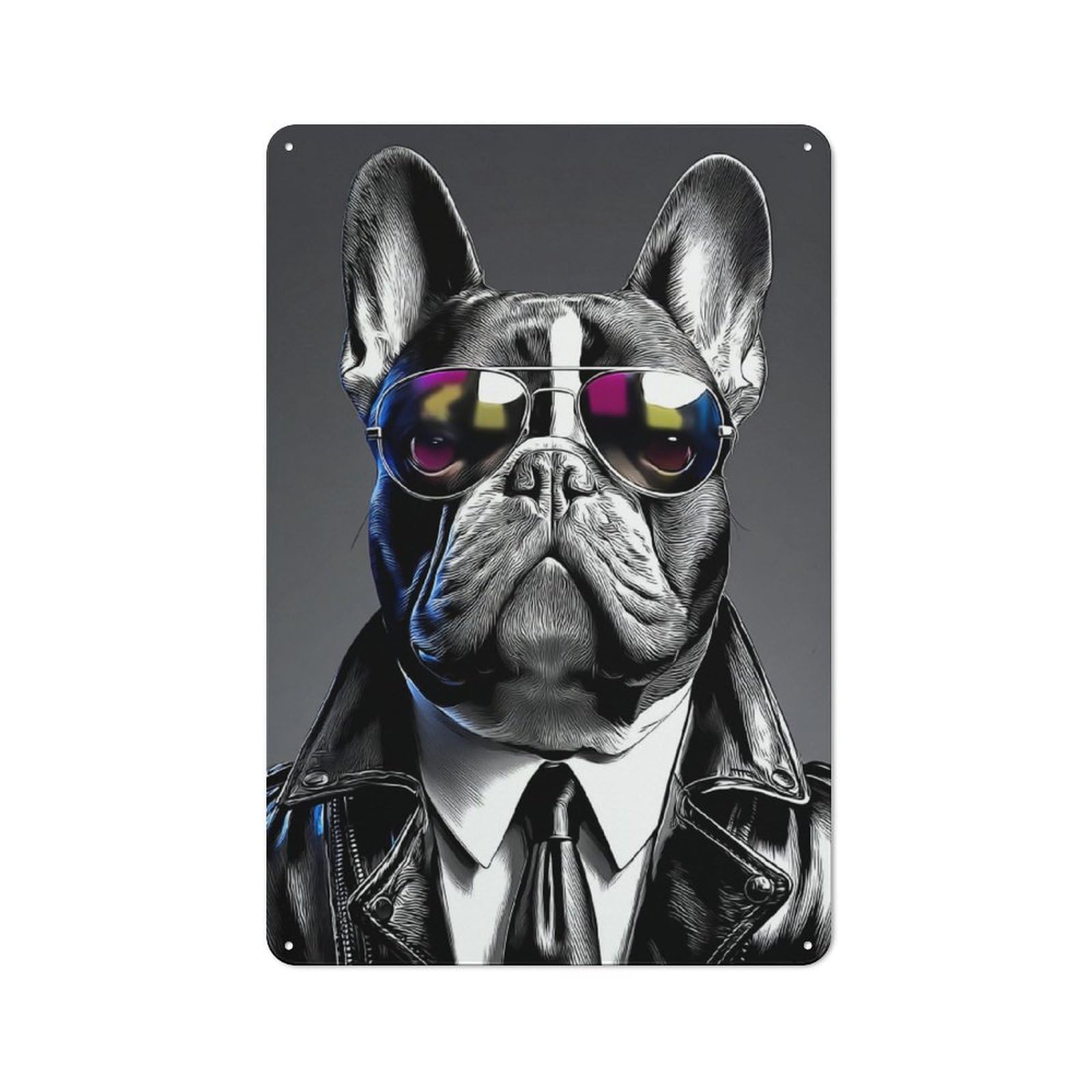 Junmoney Stylish Bulldog In Sunglasses-2 Metal Sign 30X20cm With For Workshop Wall, Rustic Decor, Wall Decoration For Workshops And Hobby Rooms
