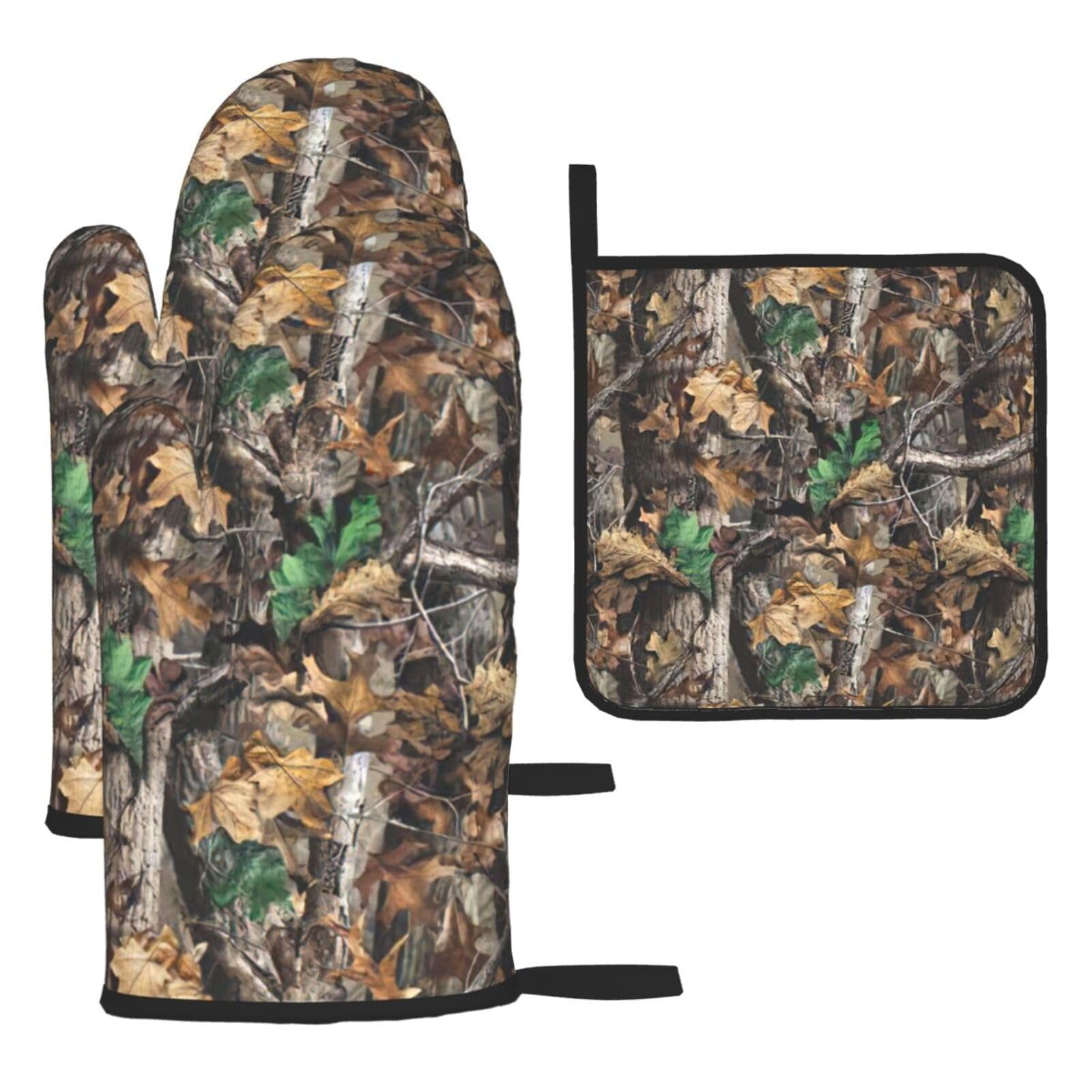 Cold Tree Camouflage Print Oven Kitchen Gloves For Baking Outdoor Grilling Home Use Mitts Microwaving Bbq