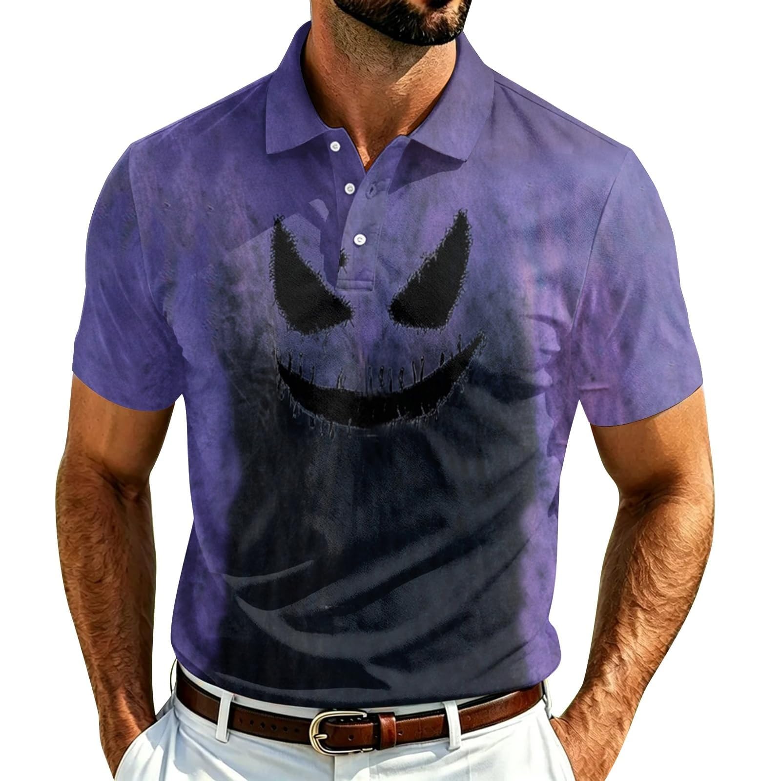 Halloween Polo Shirts for Men Pumpkin Print Costumes Short Sleeve Tops 2026 — image 1