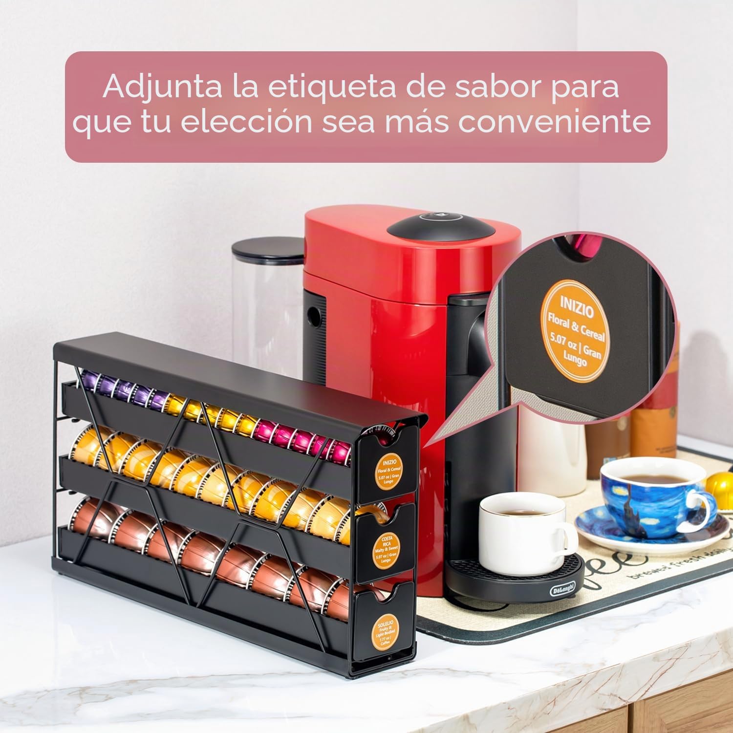 FlagShip Soporte para cápsulas Nespresso de 3 niveles y organizador de cápsulas de café Vertuo, almacenamiento de metal negro que ahorra espacio con capacidad para más de 30 cápsulas, se adapta a