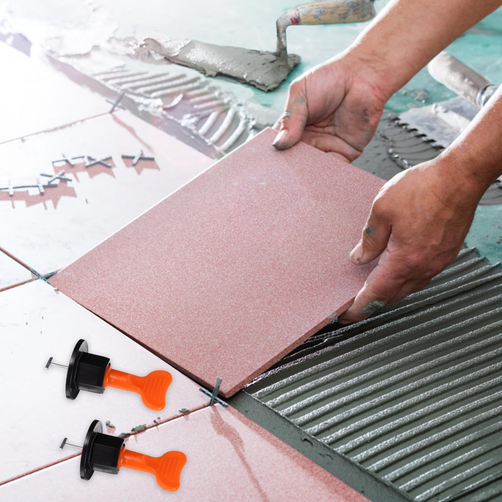 iplusmile Kit de 100 Pièces de Nivellement Carrelage Plastique Réutilisable Aiguilles Interchangeables, Système pour Murs et Sols, Accessoires de Pose et Outils de Bricolage Professionnels
