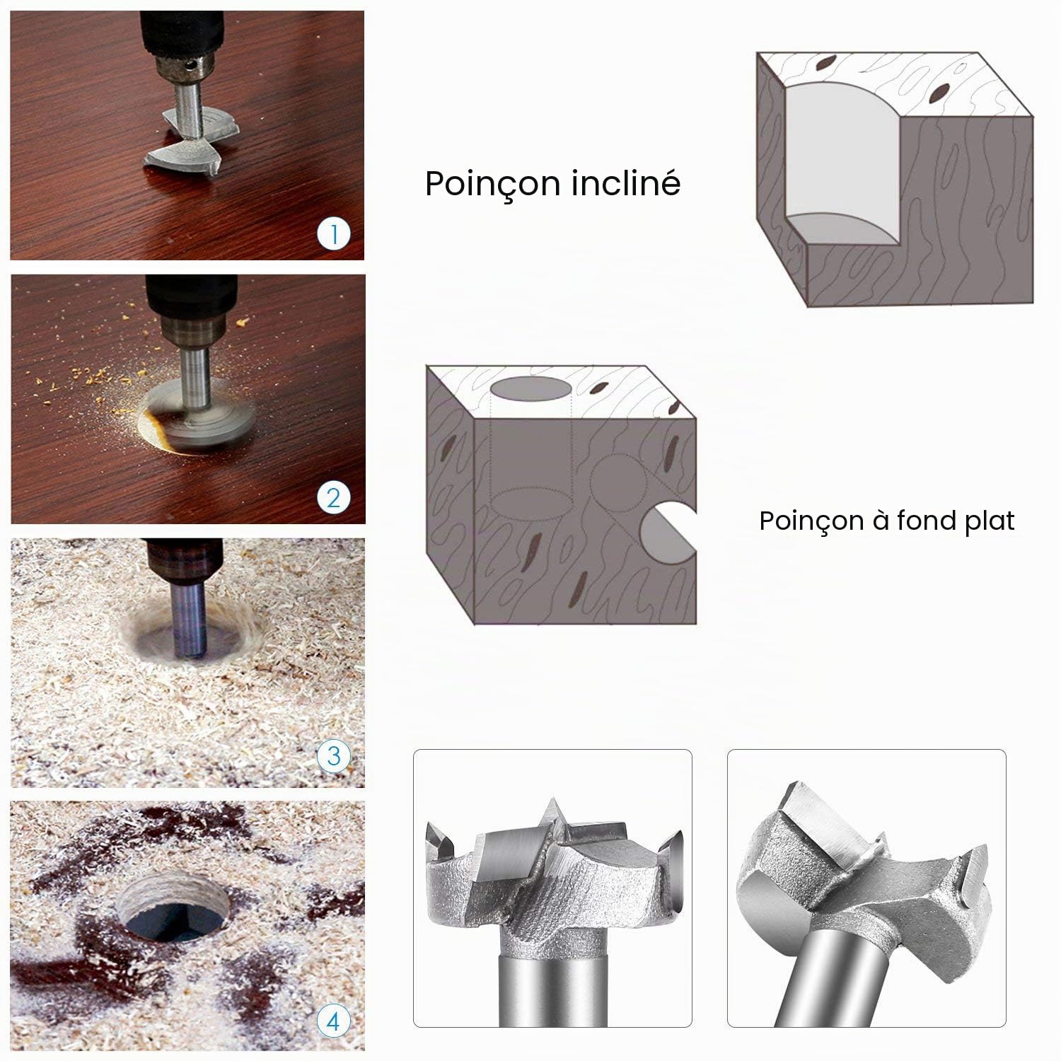 5 Pièces Mèches Bois (40/45/50/60/70mm) - Fraises à Carbure Pour La Perforation De Produits En Bois, Tiroirs, Plastique, Contreplaqué