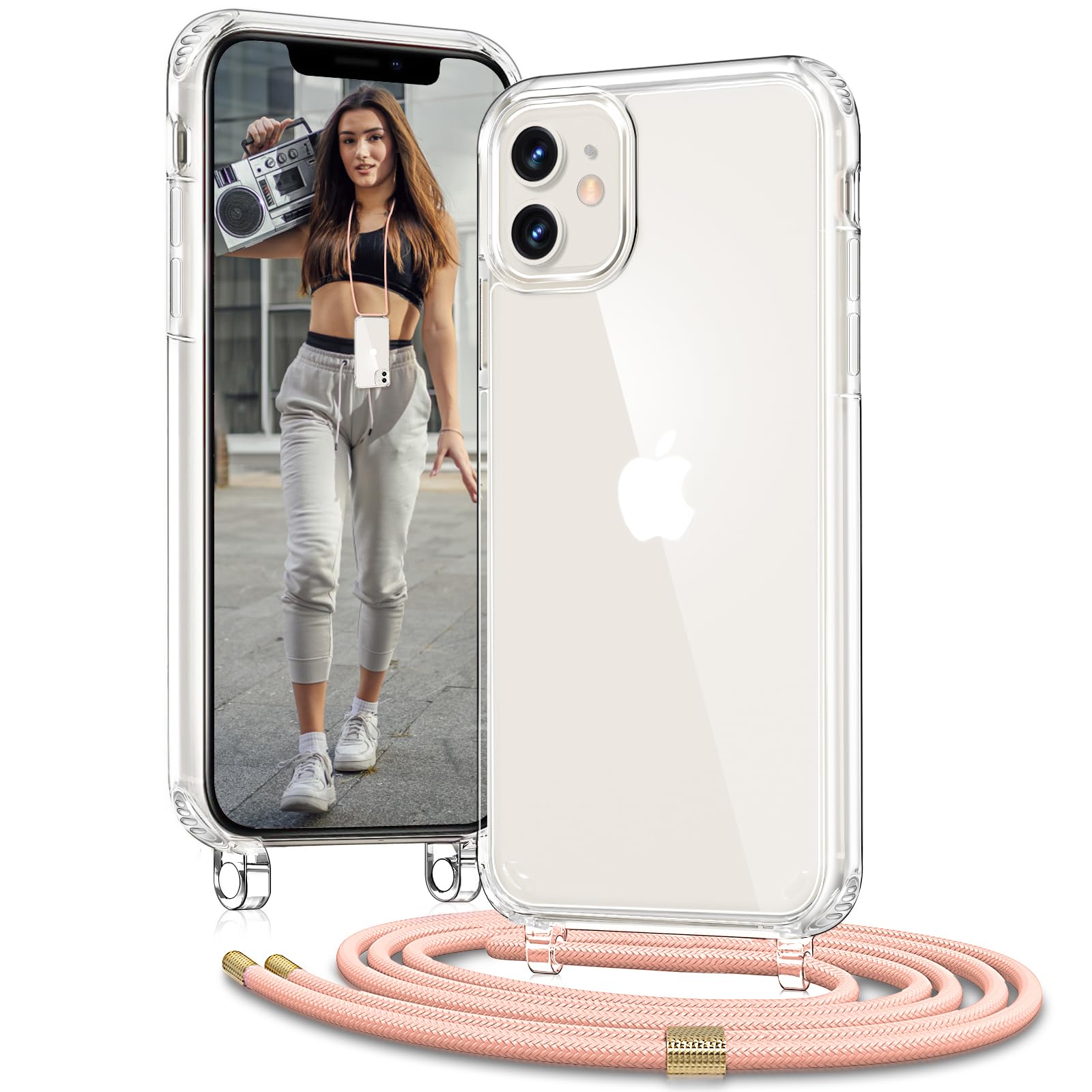 Vaykwo Handykette mit Band für Apple iPhone 14 Pro Hülle - Necklace Handyhülle - Transparente Case zum Umhängen mit Kameraschutz und Bildschirmschutz - Schwarz | Necklace Handyhülle, Transparente Case zum Umhängen, Verstellbar und Abnehmbar