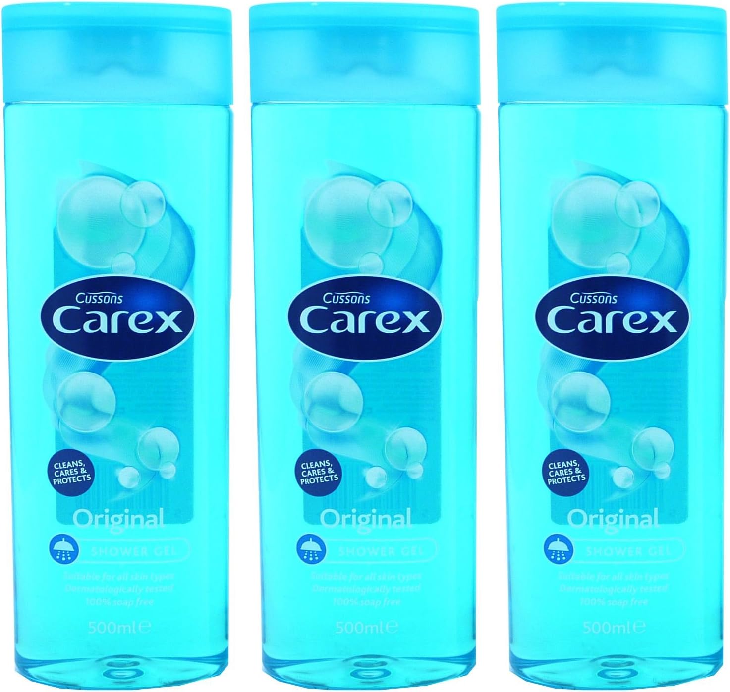 Carex Original Shower Gel for All Skin Types, Effectively Cleanses and Protects Your Skin, 100% Soap Free, 500ml (Pack of 3)