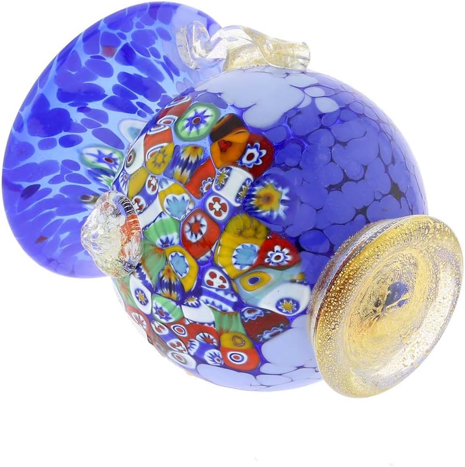 Glass Of Venice Murano Glass Millefiori Urn Vase with Lion Heads - Blue