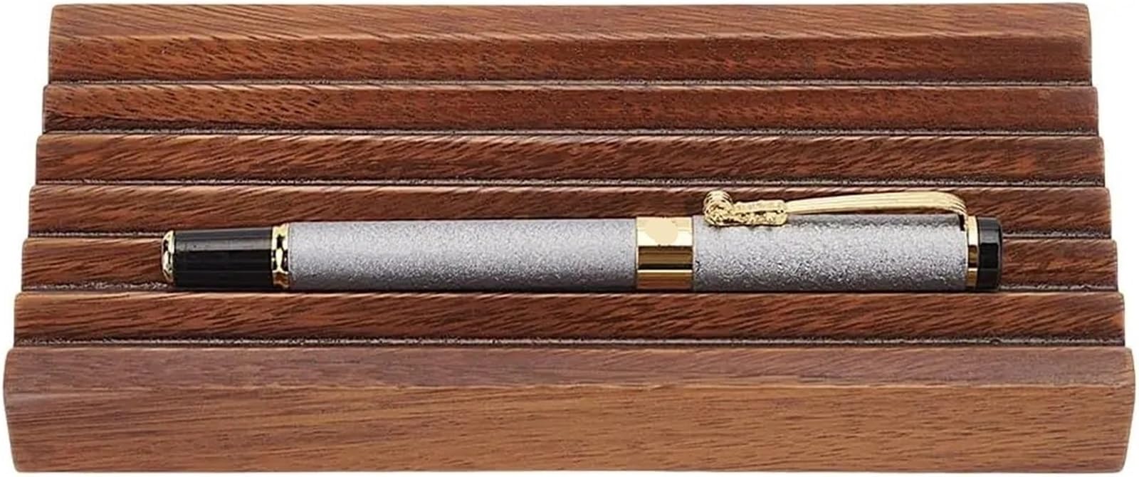 LADFRTYU Fountain Pen Holder Pen Holder Walnut Horizontal Rectangle Wooden Desk Organizer Pencil With 6 Groove Stylish Fountain