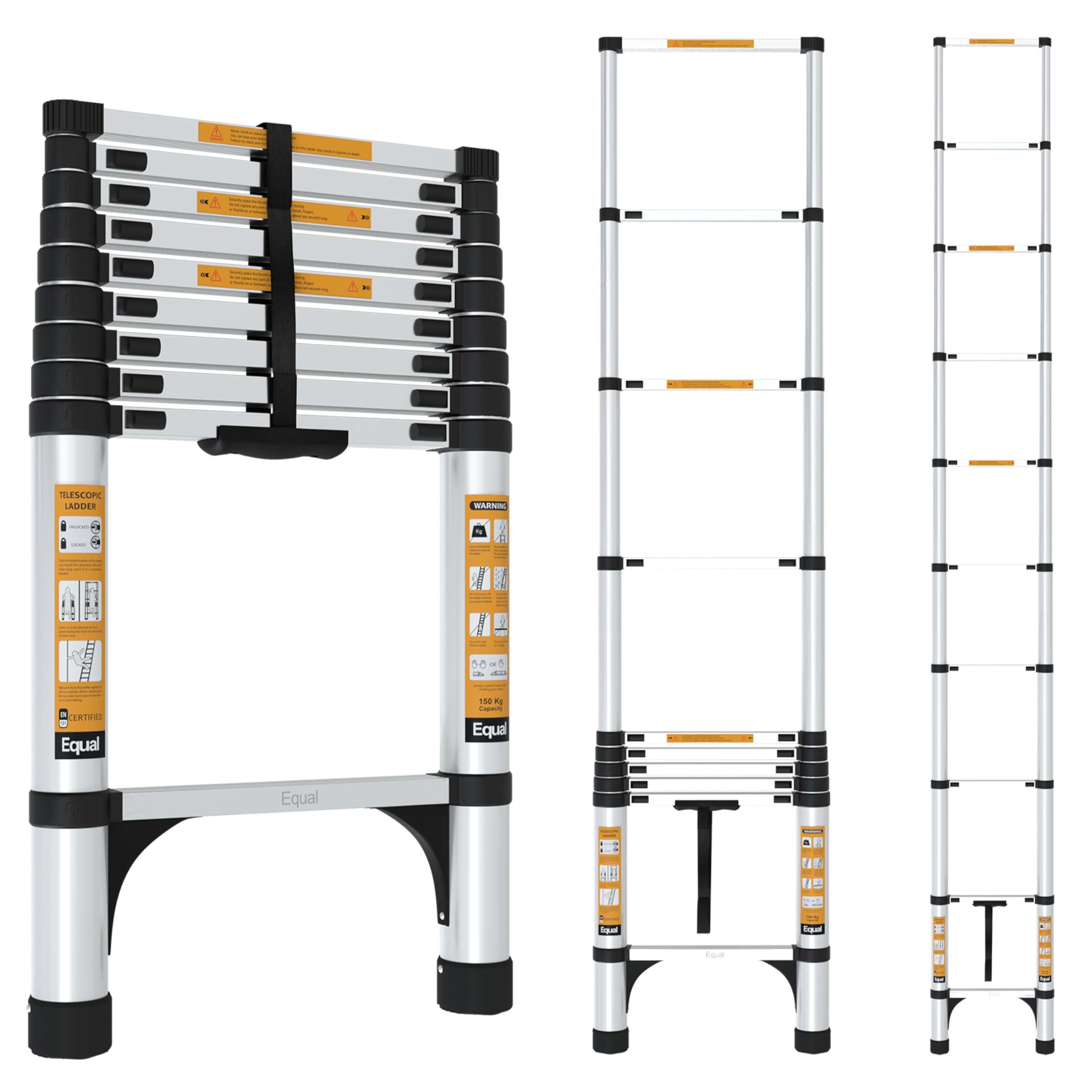 Equal 20.5 FT Portable & Compact Foldable Aluminium Telescopic Ladder | 2 Triangle Stabilizers | EN131 Certified | 2-Year Warranty | Heavy-Duty Ladder for Industrial & Commercial Use (6.2m / 15 Steps) — Amazon image 14