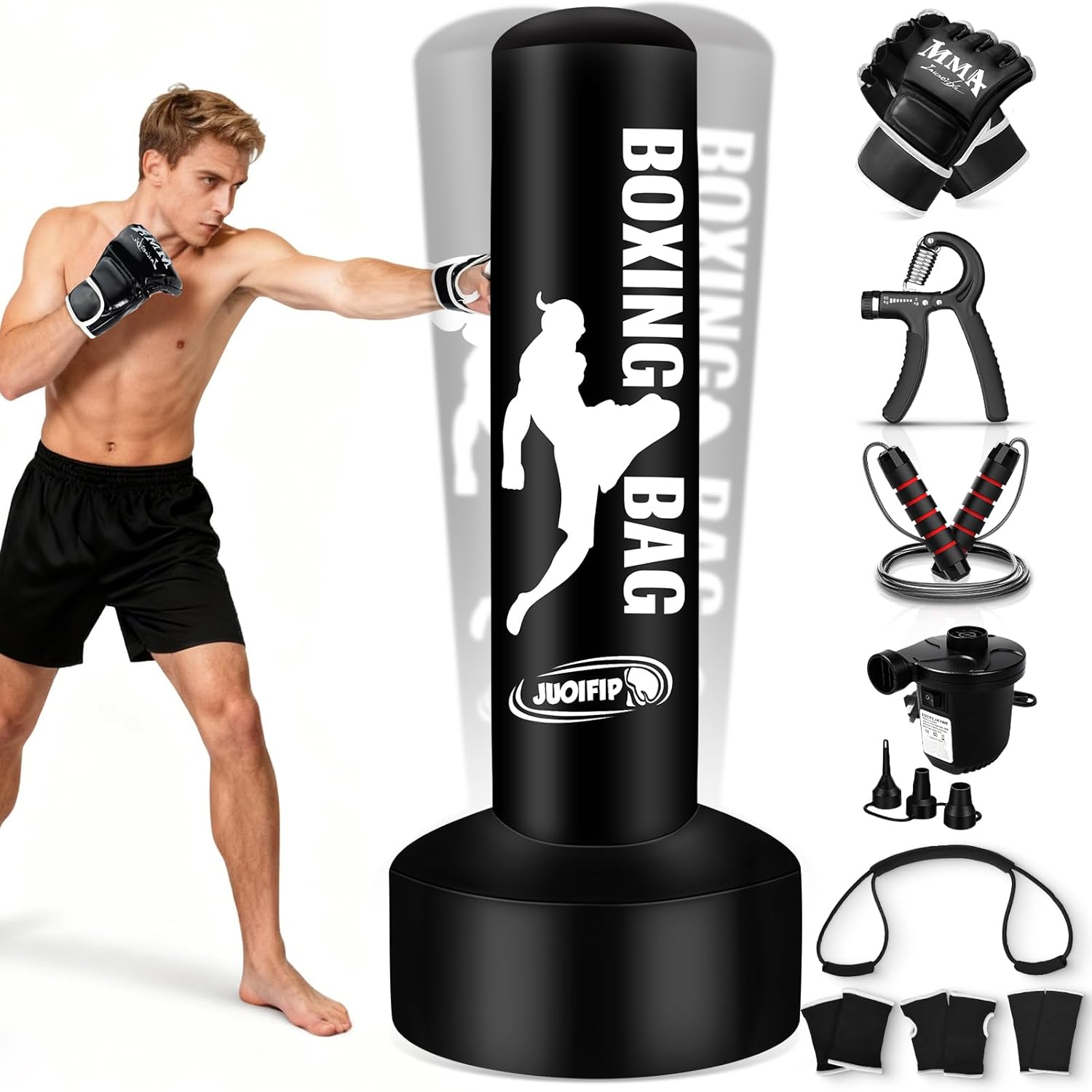 freestanding punching bag for adults, boxing bag with stand kicking bag with boxing gloves, electric air pump, rope, exercise band and accessories, adult kickboxing bags for beginners training mma