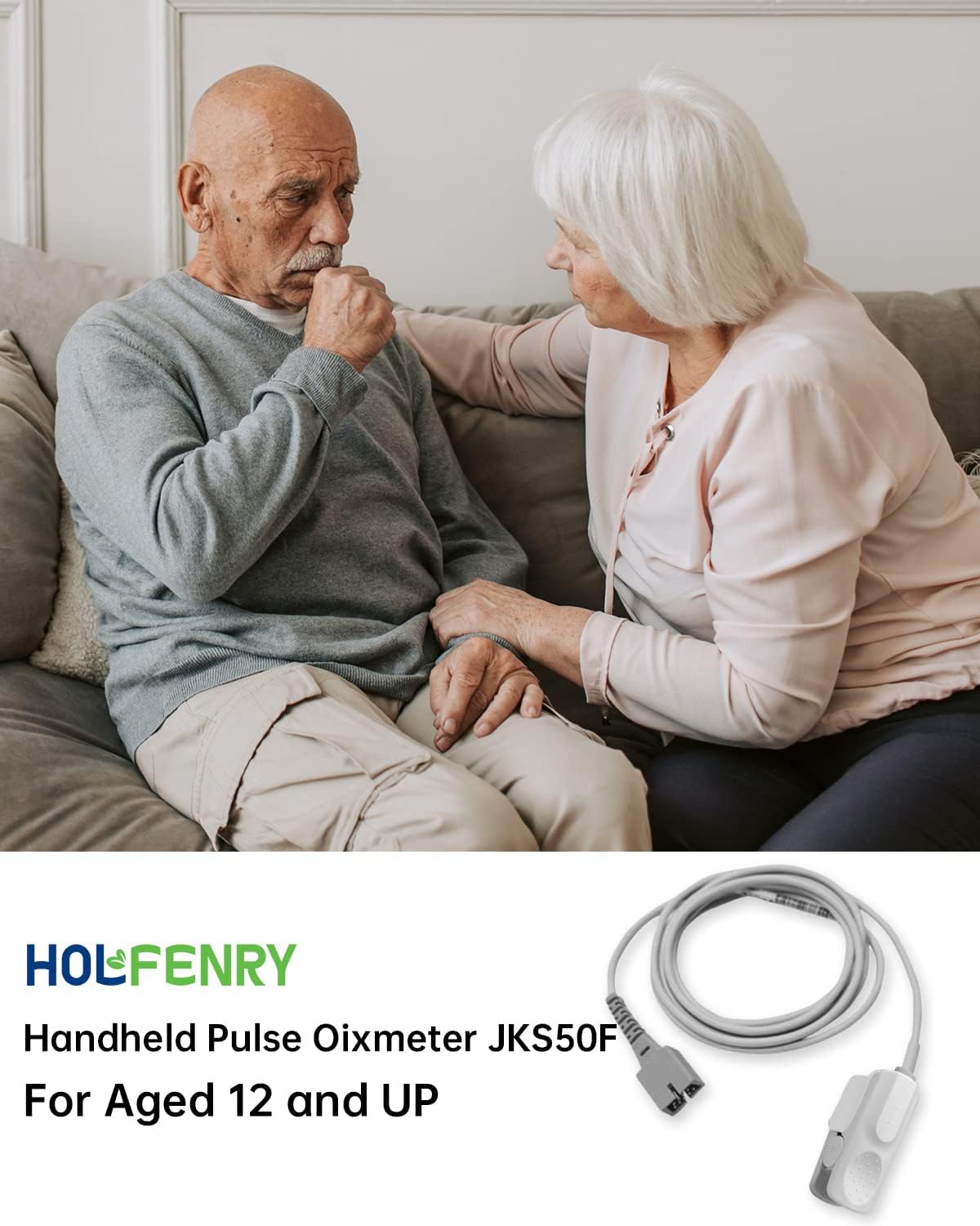 HOLFENRY Probes for Adult 6.6ft- Compatible with Handheld Pulse Oximeter JKS50F Overnight Oxygen SpO2 Heart Rate Monitor
