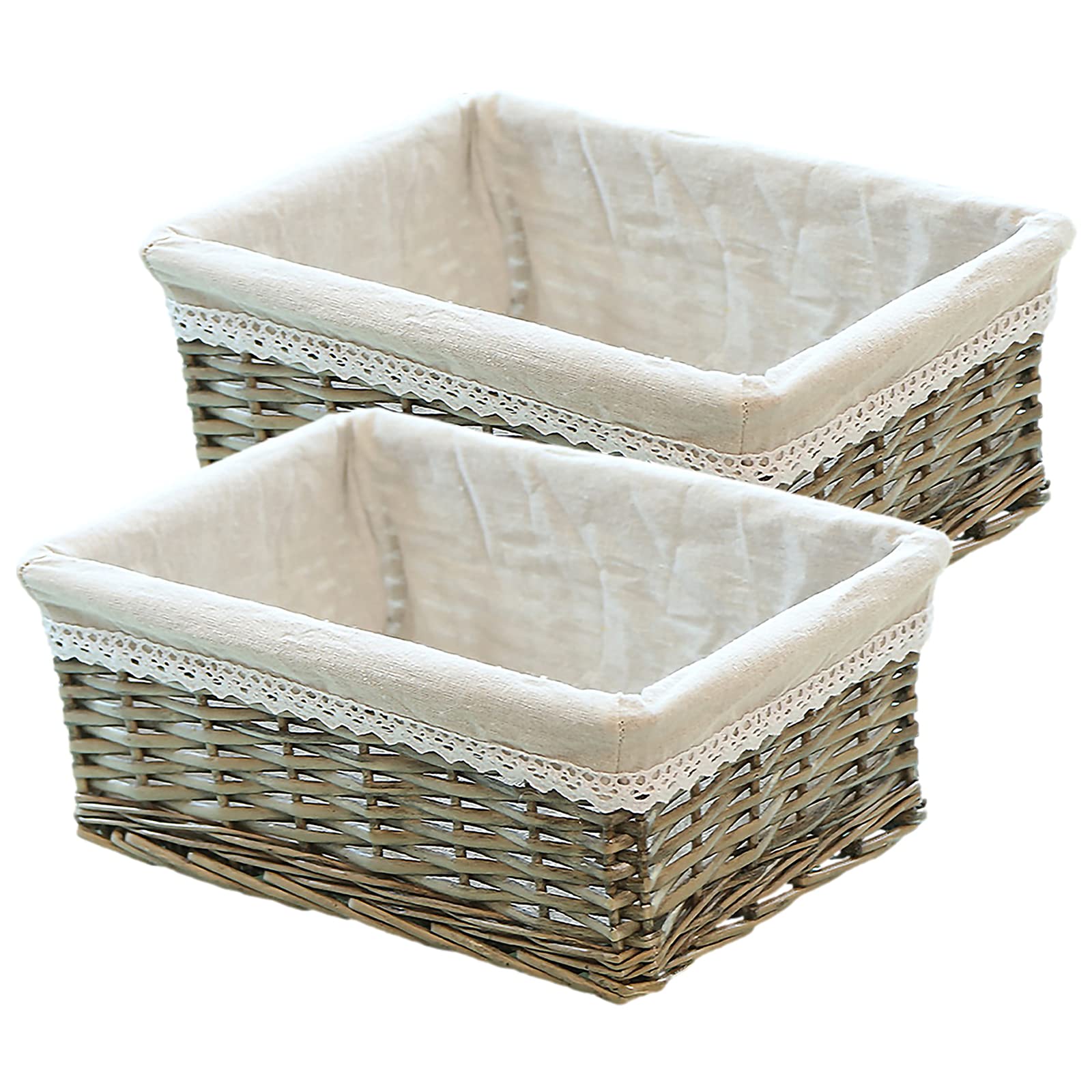 rismart Vimini Rattan Cestini per Servire Pane Spuntini Conservazione Fatto a Mano Decoro Ciotola Grigio