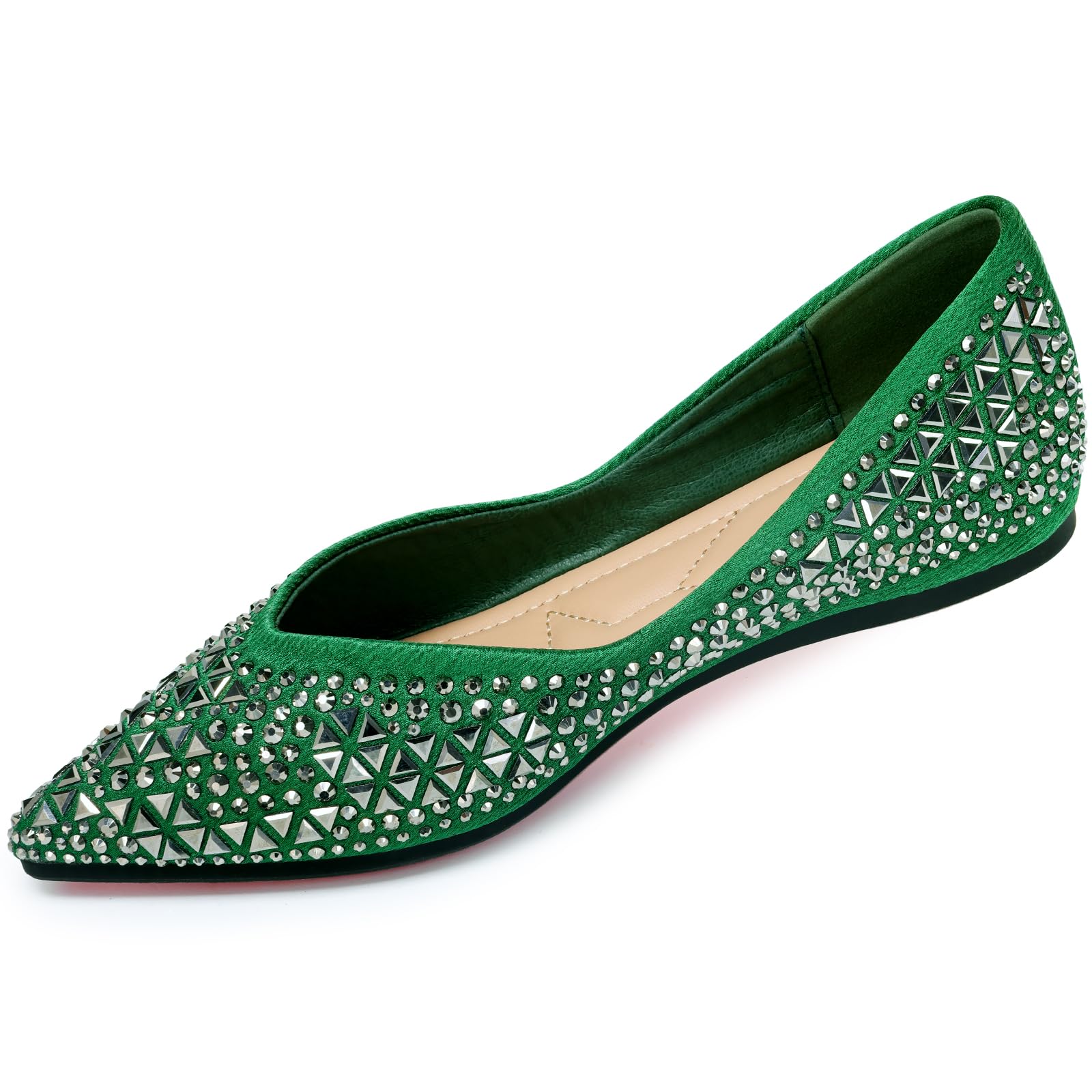 Women's Rhinestones Flats Pointed Toe Ballet Dress Shoes Women Comfort Memory Foam Insole Non-Slip Sole for Work Wedding Office Party