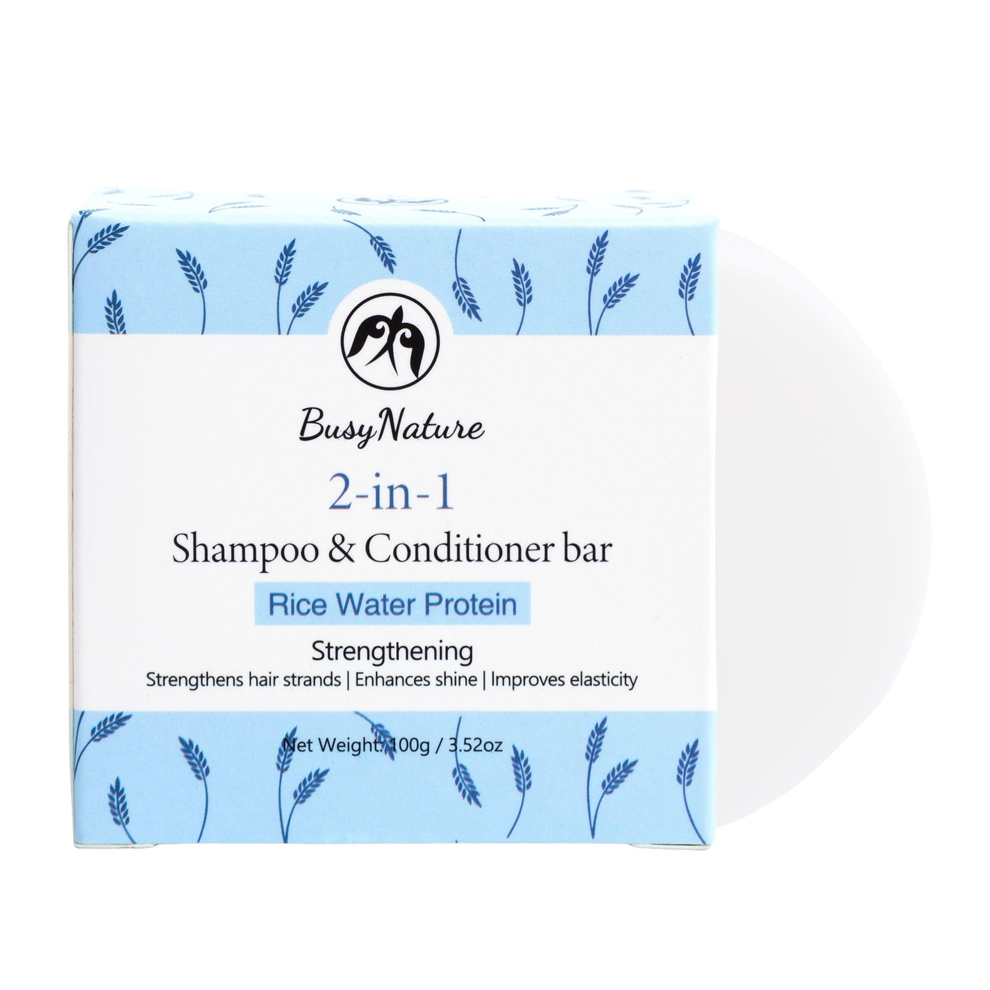 Rice Water Protein 2-in-1 Shampoo and Conditioner Bar, Strengthening & Shine-Enhancing, Improves Elasticity, Sulfate-Free, Vegan, 1 Bar (100 g)