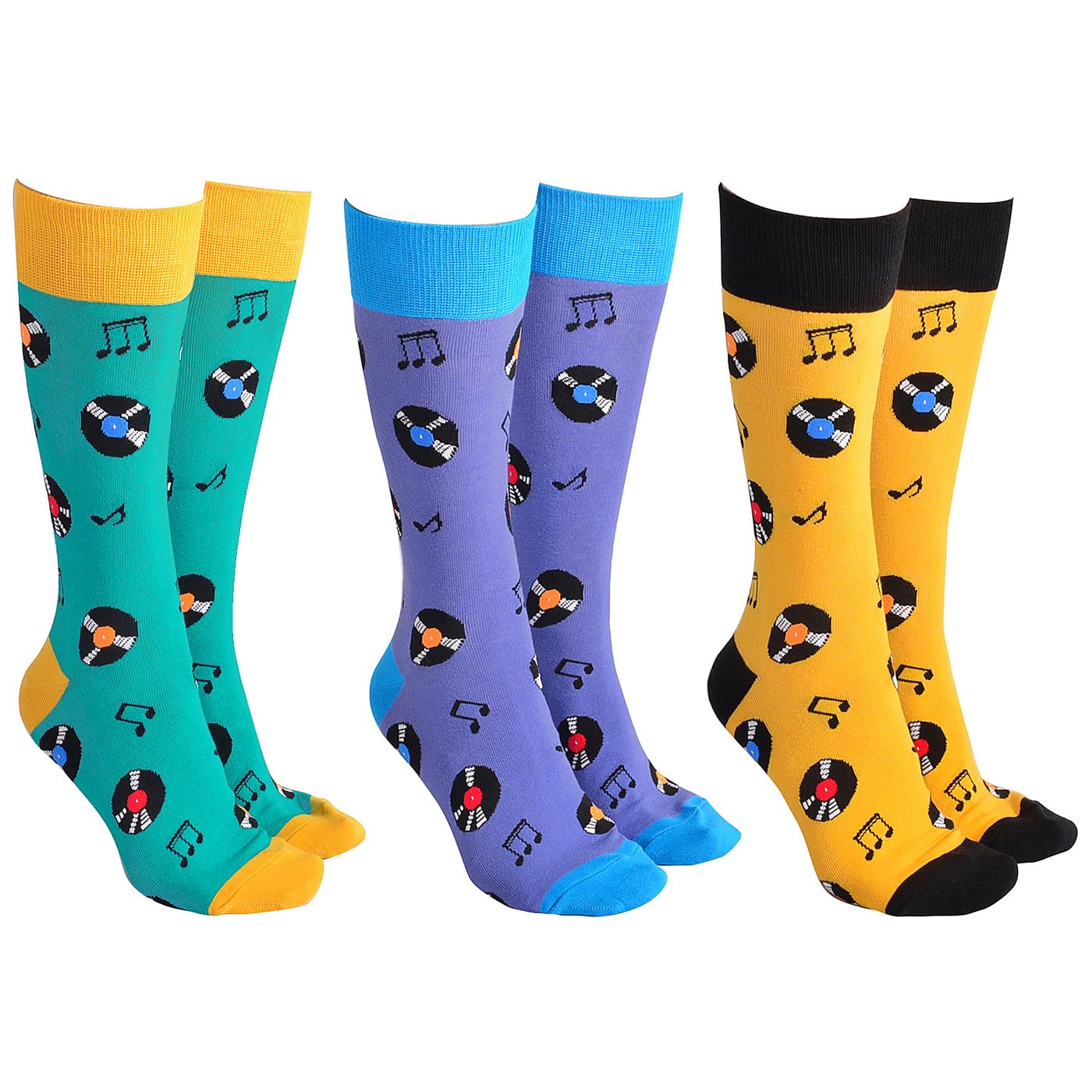 Sock Society Music Collection of Funky and Fun Socks - Vinyl, Guitar, Rock & Roll and More! (UK, Alpha, One Size, Regular, Regular, Vinyl)