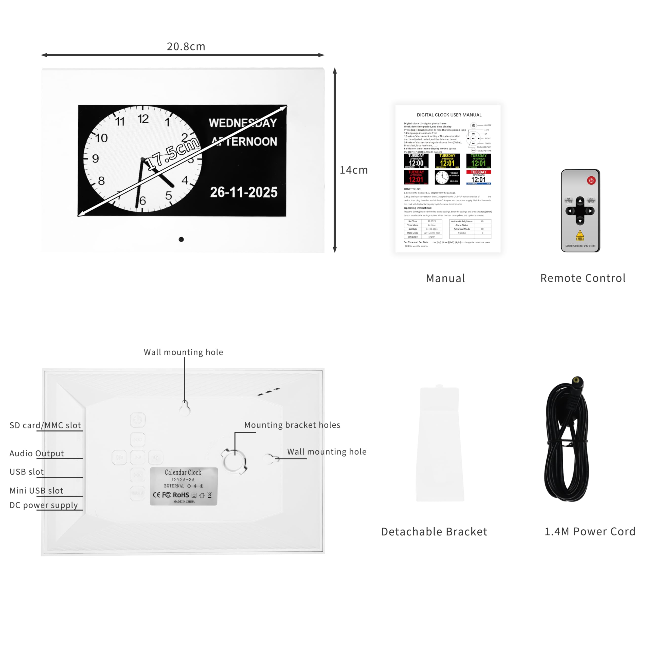 Demenz-Uhr, 17,8 cm, große Digitaluhr mit Datum und Tag, digitaler Kalender, leiser Wecker für Schlafzimmer, 12 Wecker und 20 Erinnerungen für Medikamente, Schlaf. Geschenke für Menschen mit Demenz