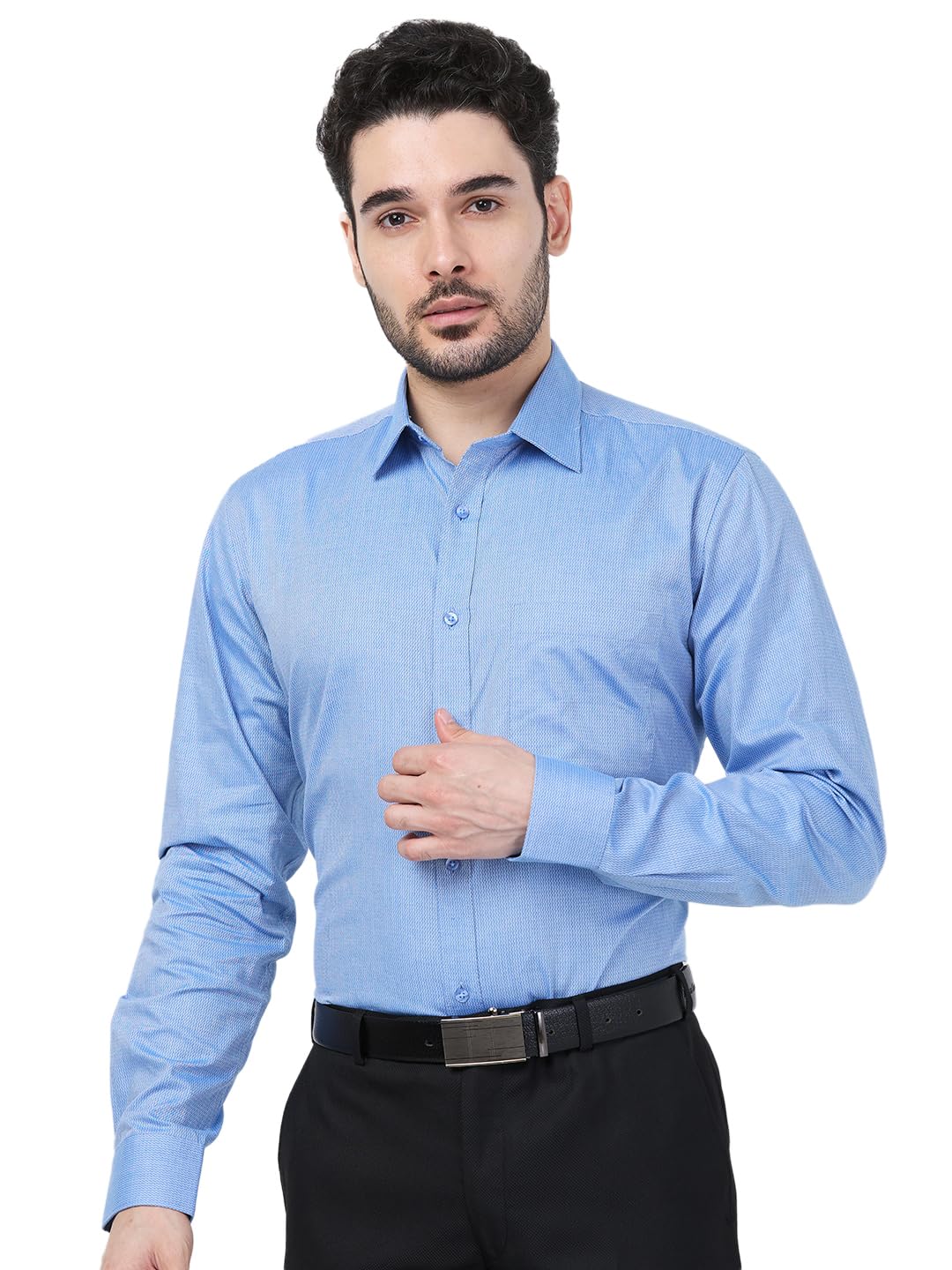 Men Cotton Slim Fit Structure Pattern Semi Cut Away Collar Formal Shirt-image-33