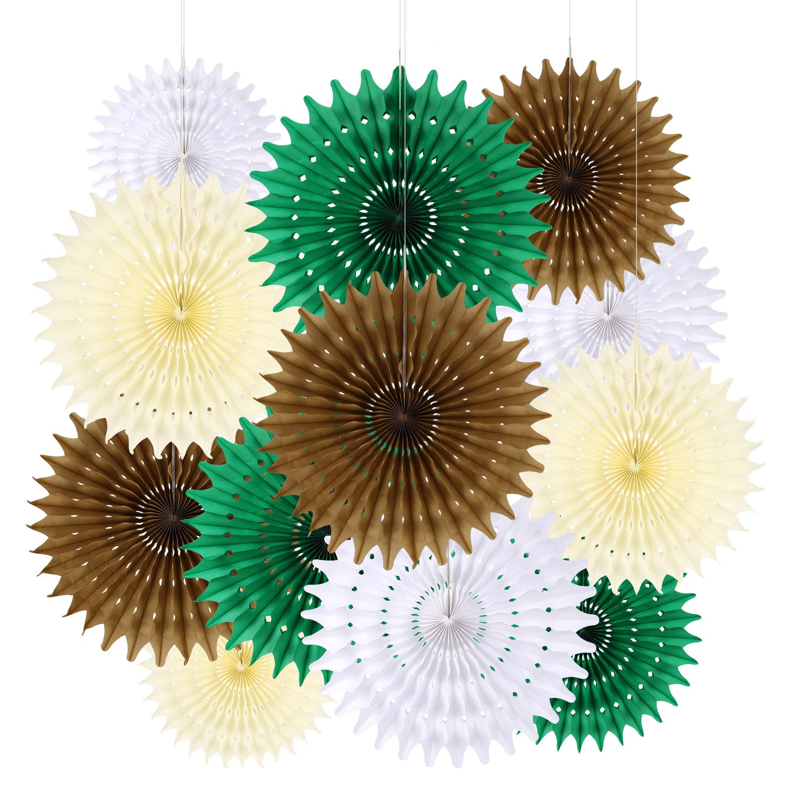 BestoFun 12PCS Paper Fans Neutral Green White Christmas Decorations Winter Party Decorations Tissue Paper Flowers Decorations for Winter Holiday Party Xmas Home Room Wall Hanging Décor