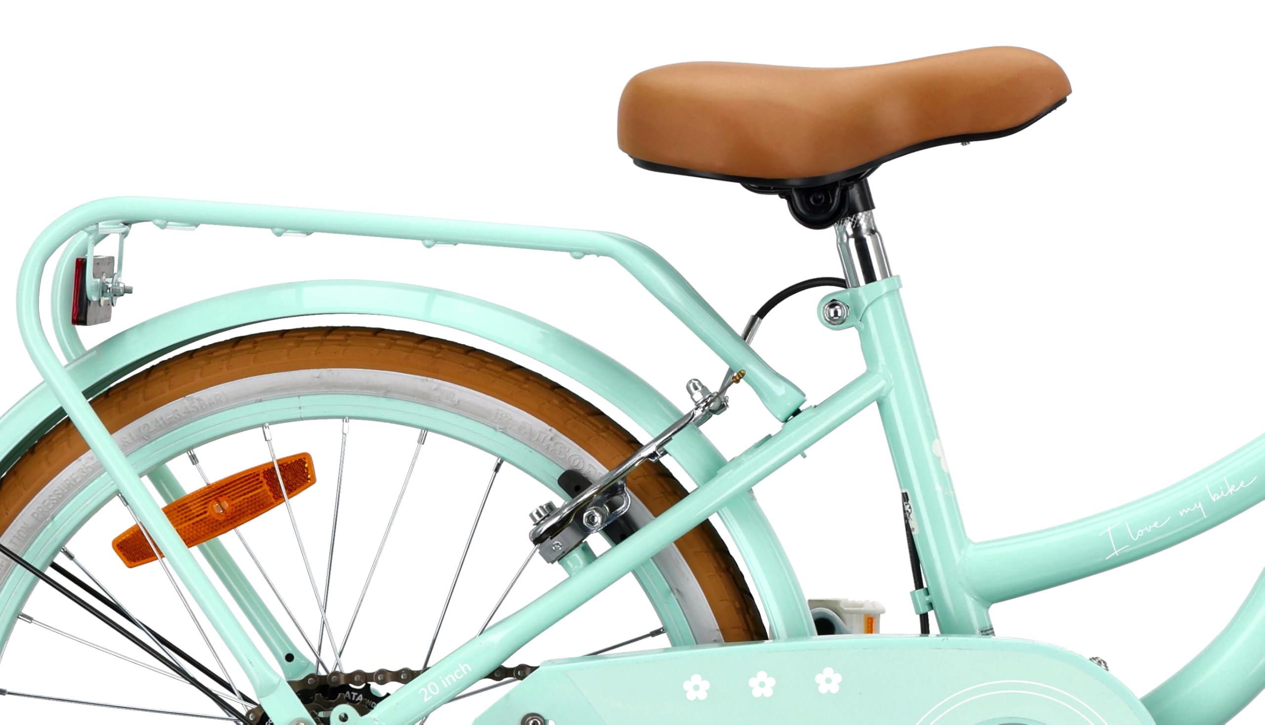 sun baby Flower Bike Retro Vélo pour Une Fille - Cadre en Acier, Freins V-Brake, Garde-Boue, Cache-chaîne, phares, Sonnette, réglable