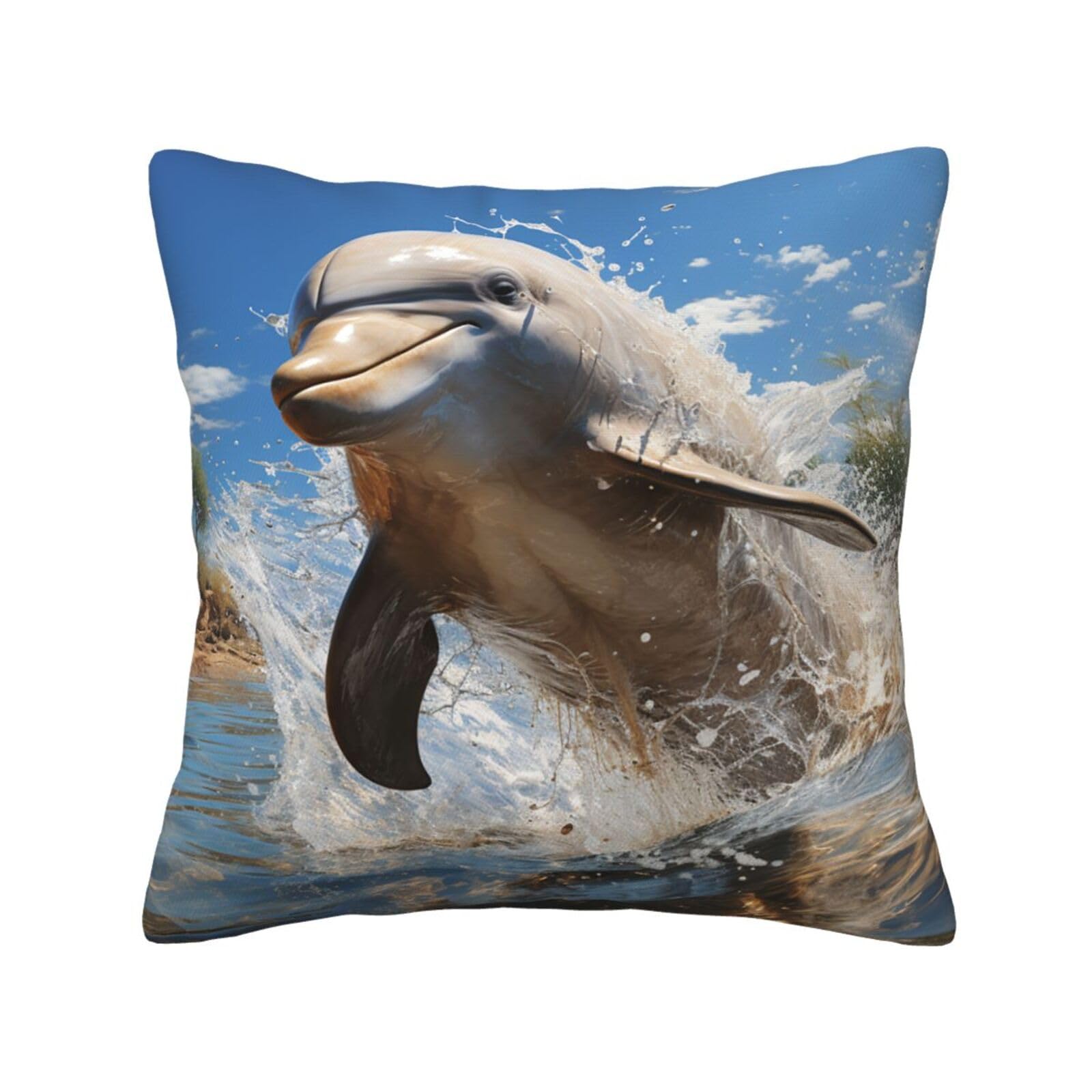 FodPand There is A Dolphin Jumping Throw Pillow Covers 20"X20" Super Soft Cozy Pillows Case Morden Decorative Cushion Cover for Sofa Couch Bed Home Decor